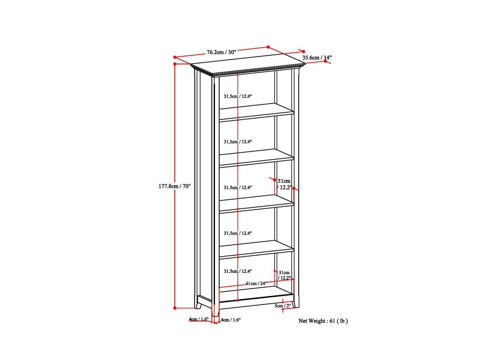 Simpli Home Amherst SOLID WOOD 5 Shelf Bookcase