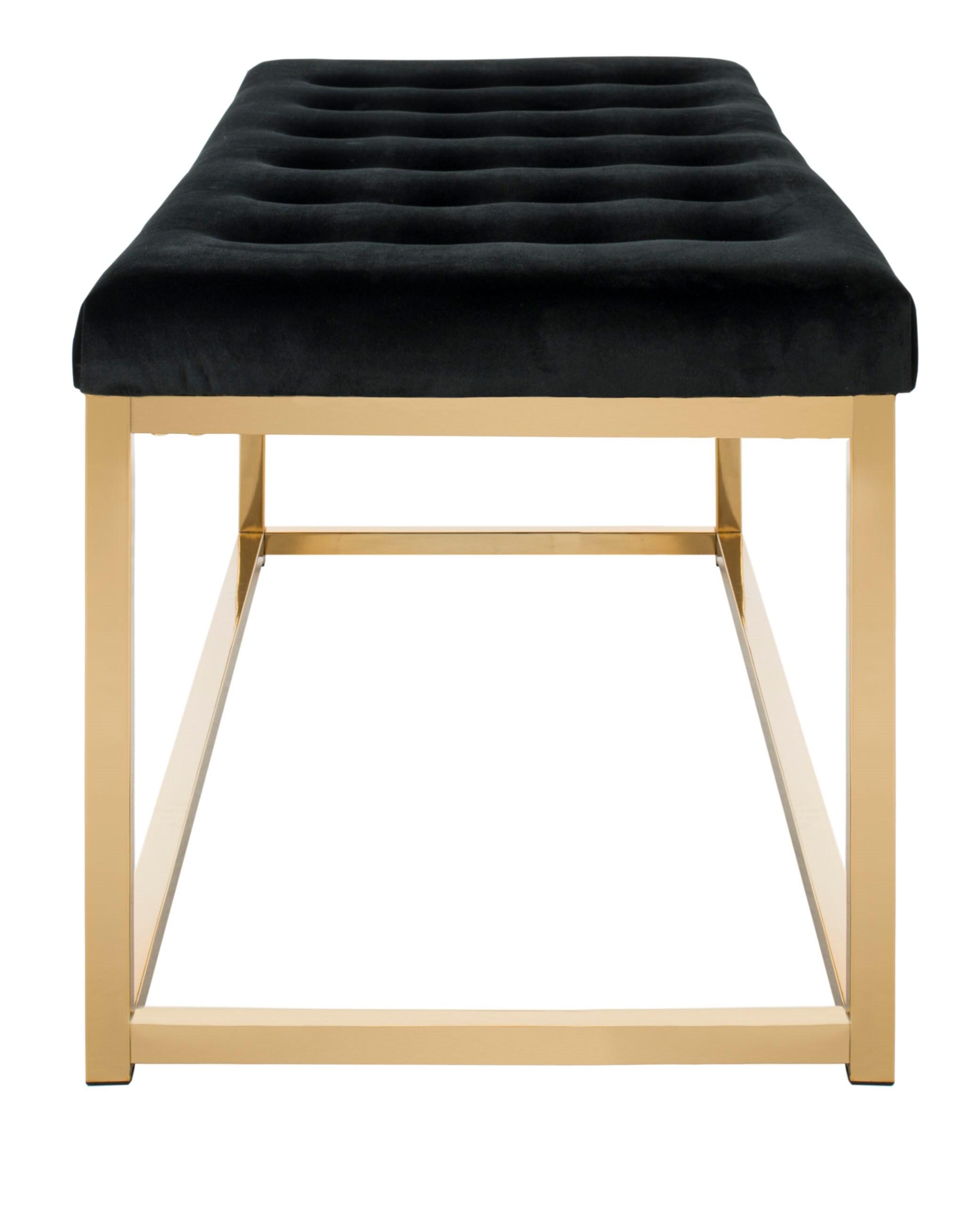 Reynolds Velvet Bench - Black Velvet/Brass - Safavieh