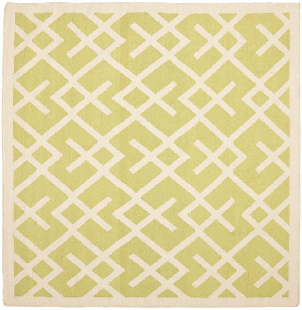 SAFAVIEH Dhurrie Brianna Geometric Moroccan Wool Area Rug, Light Green/Ivory, 6' x 6' Square