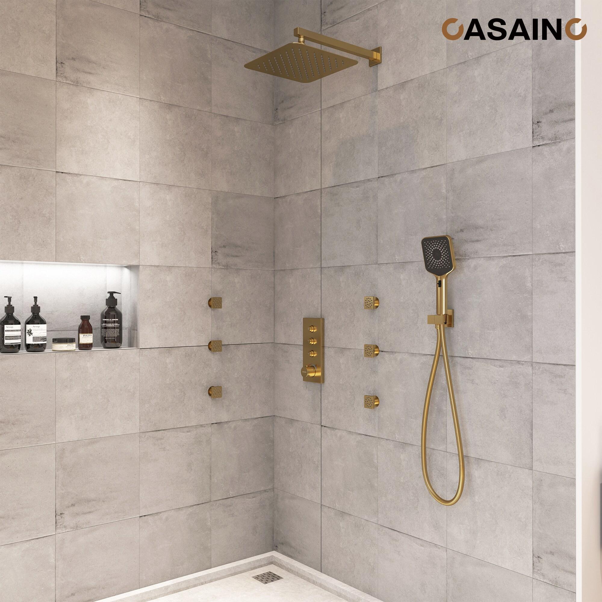 3 Functions 12 Inch Wall Mount Thermostatic Shower System with 6 Body Jets