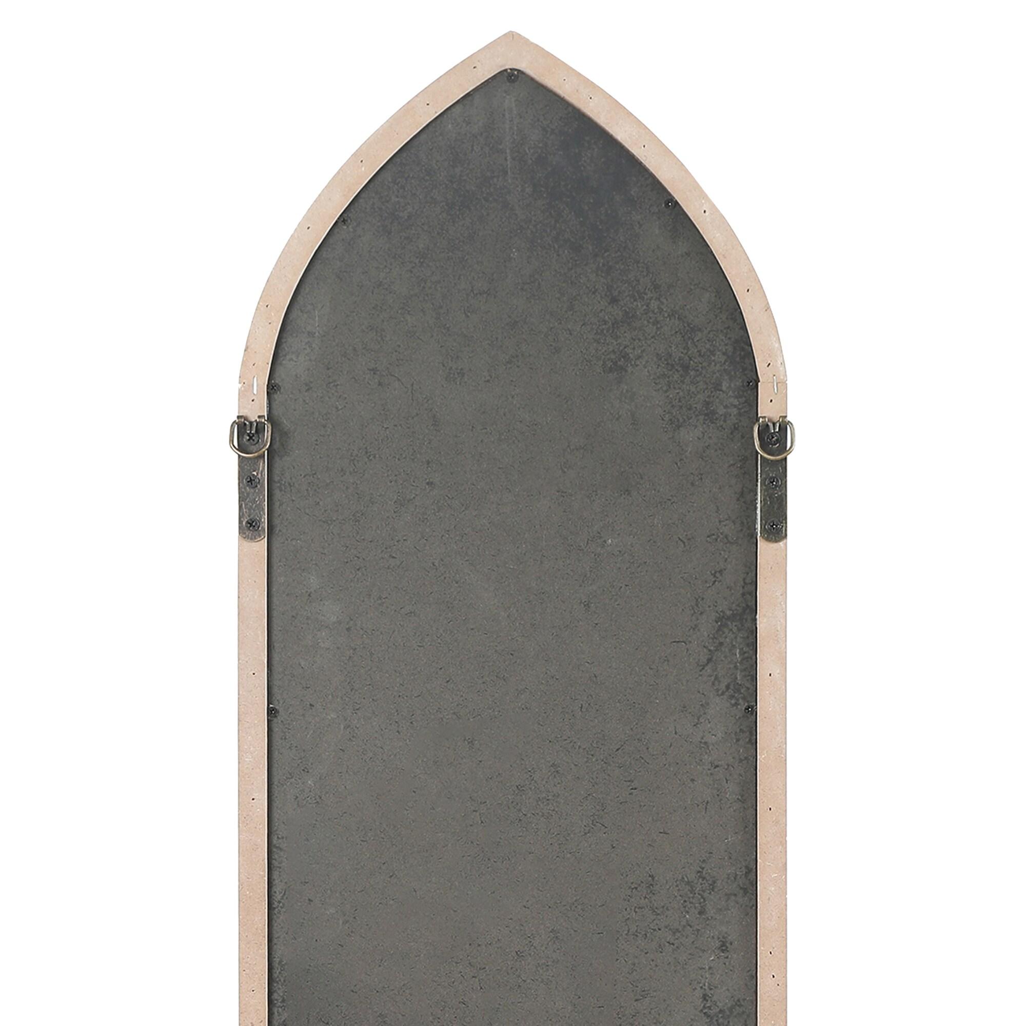 LuxenHome Distressed White Wood Cathedral Framed Wall Mirror
