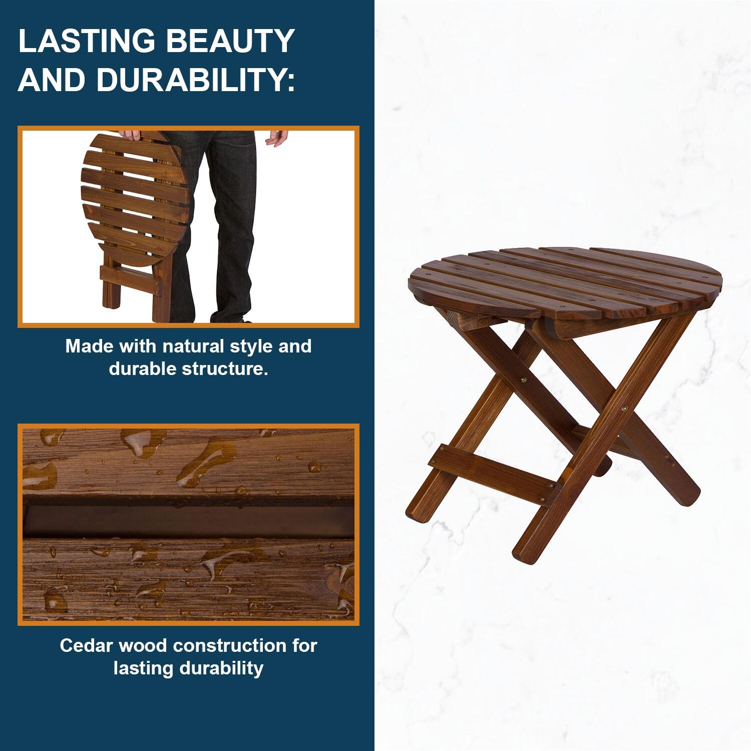 Shine Company Adirondack Round Cedar Wood Foldable Side Table in Brown