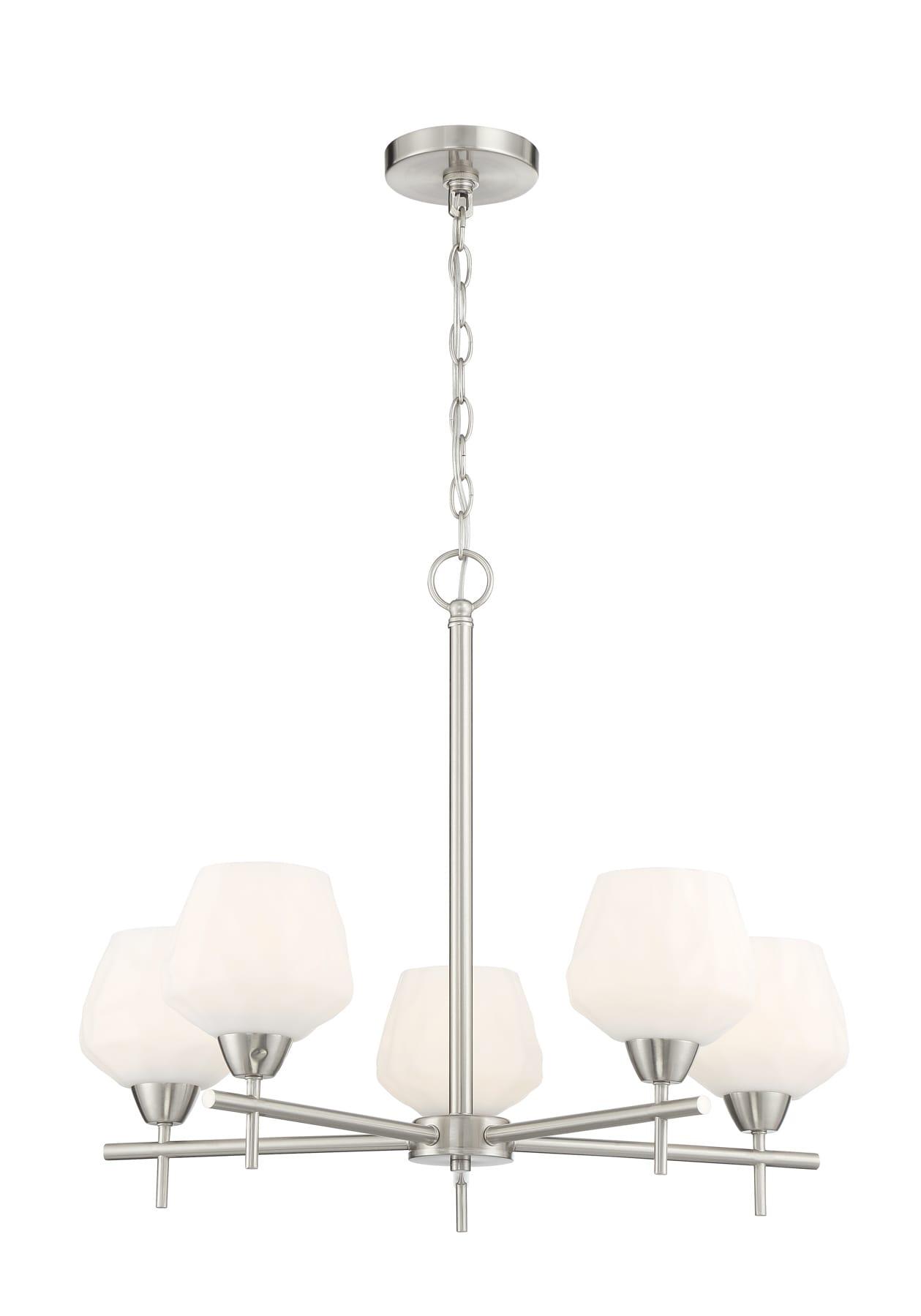 Sleek Brushed Nickel 5-Light Chandelier with Etched Opal Glass Shades