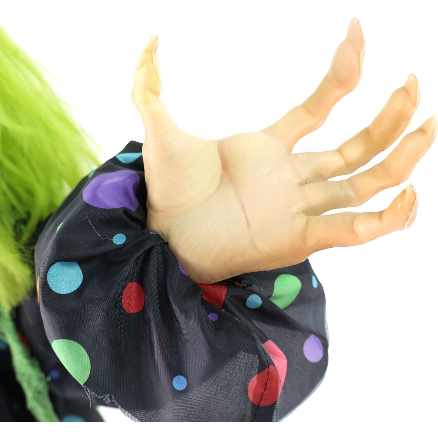 Haunted Hill Farm Lifesize Animatronic Clown with Lights and Sound, Indoor/Covered Outdoor Halloween Decoration