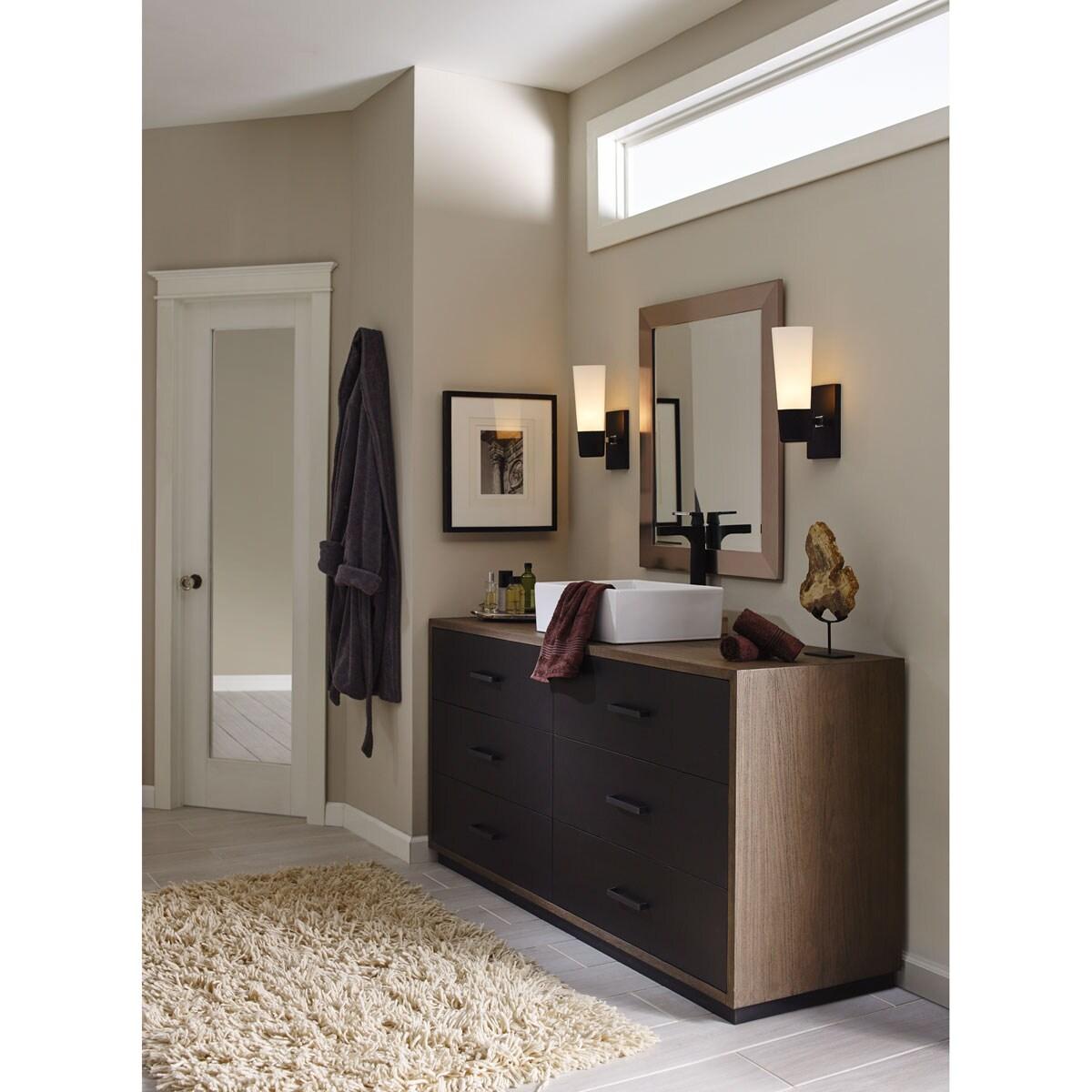 Progress Lighting Zura 1-Light Bath & Vanity Fixture, Zinc, Black, Opal Glass Shade