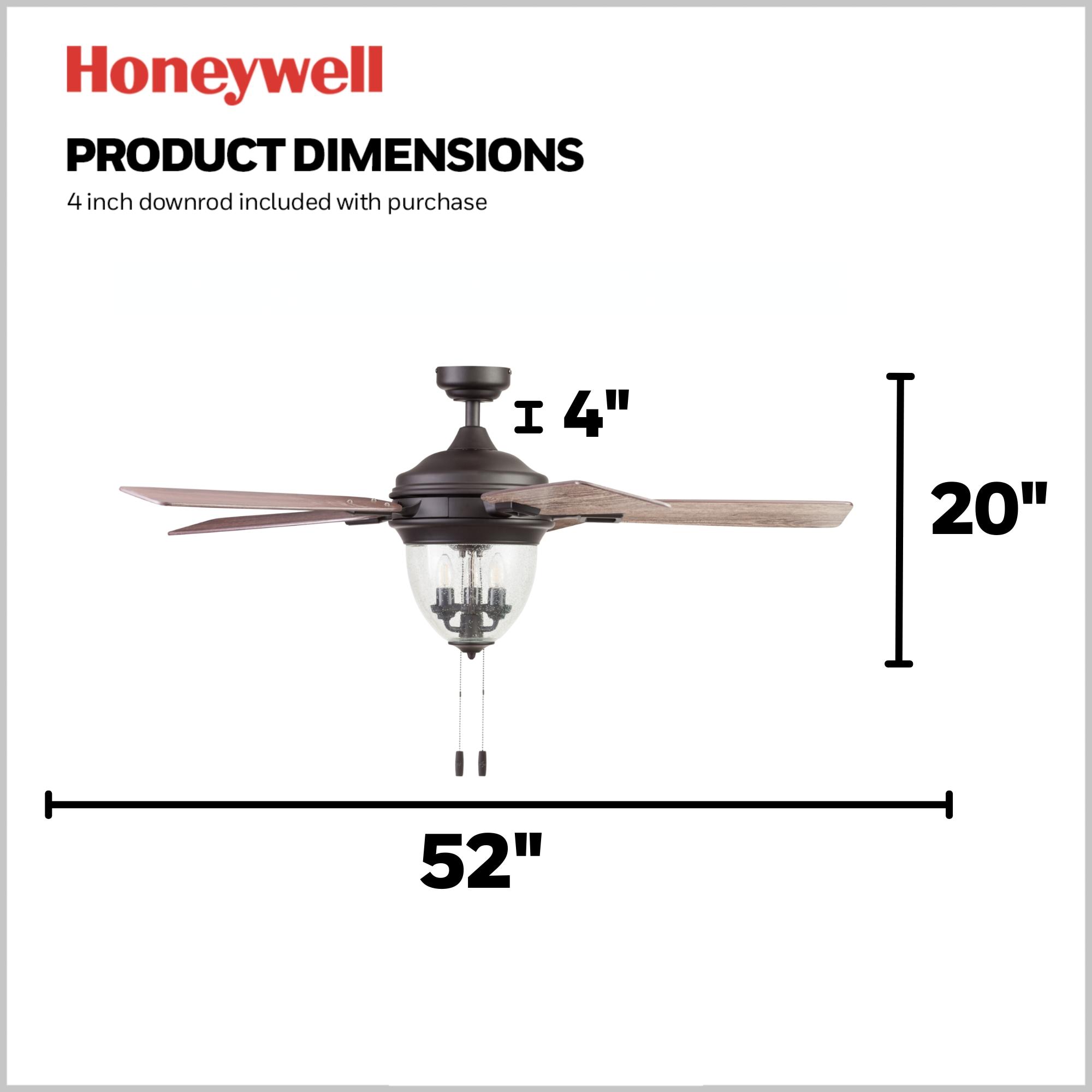 Honeywell Glencrest 52" 5 Blade Damp Rated Ceiling Fan LED Light Kit Included