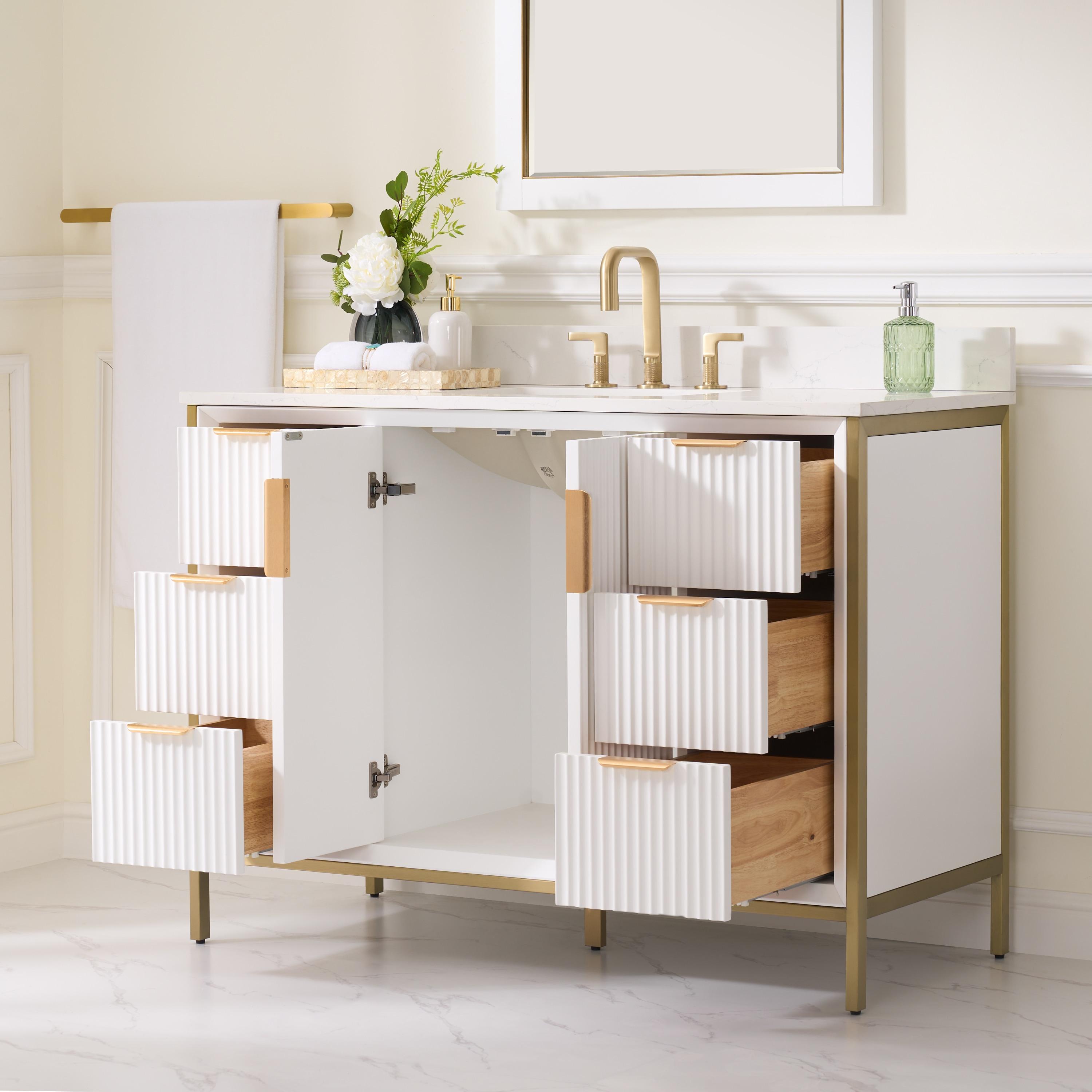 Vinnova Granada 48" White Faux Stone Top Single Vanity in White No Mirror