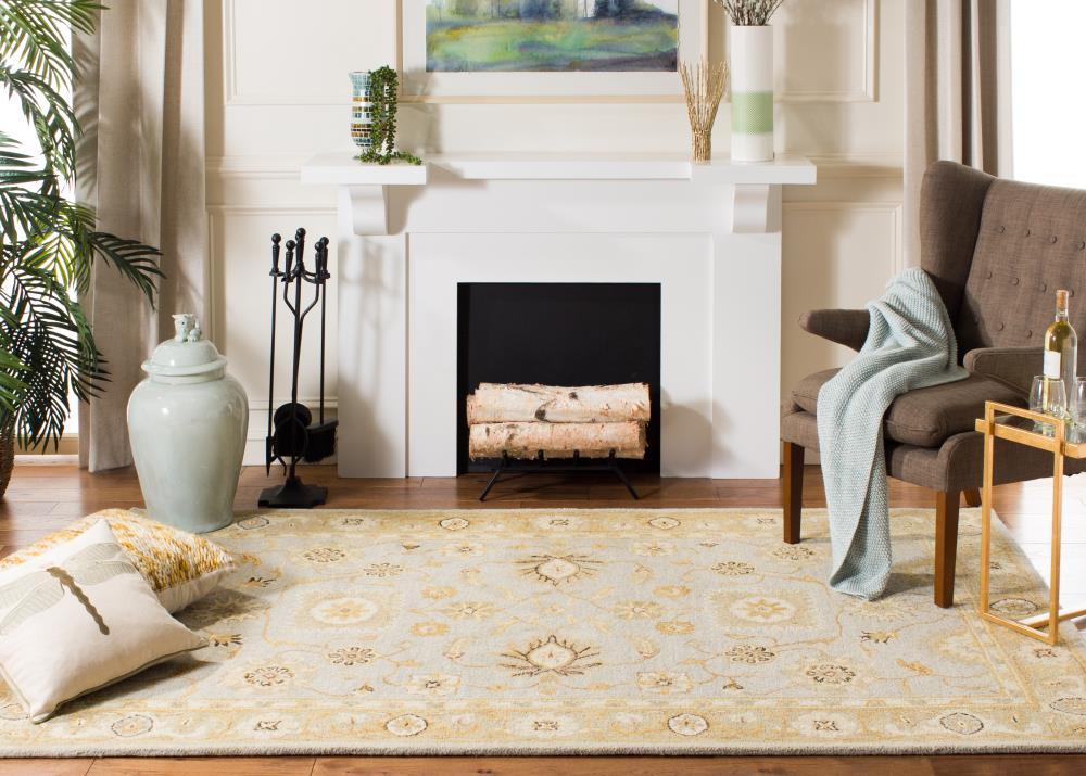 SAFAVIEH Anatolia Sherman Floral Wool Area Rug, Light Blue/Sage, 6' x 9'