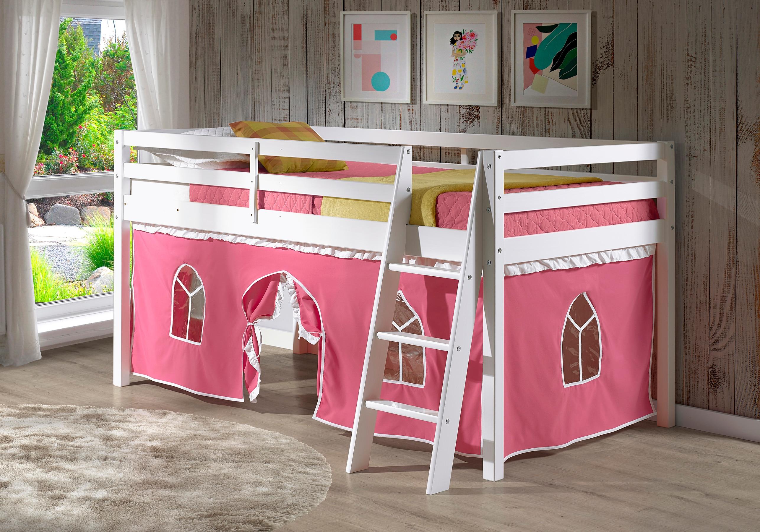 Alaterre Furniture Twin Roxy Junior Kids' Loft Bed with Tent Pink/White
