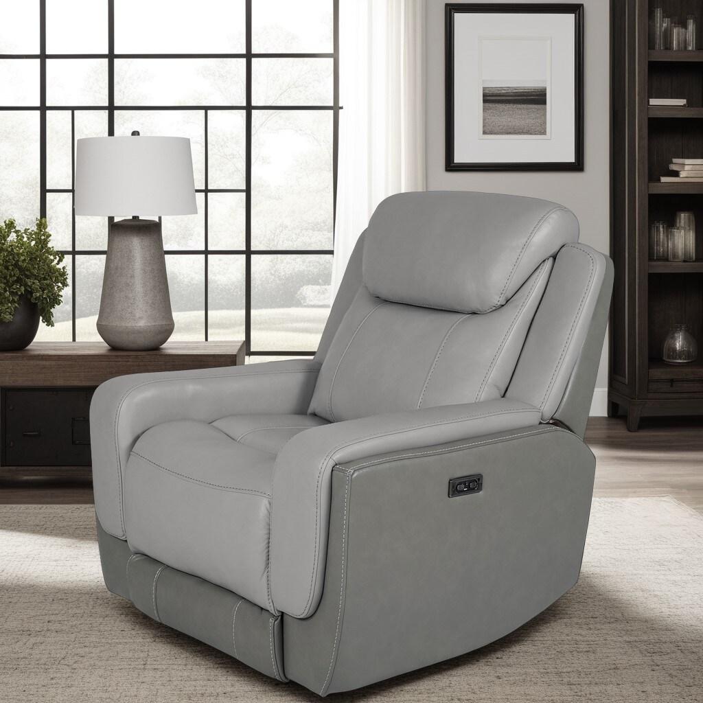Ebern Designs Juna Zero Gravity Power Recliner Chair With Headrest, Gray Genuine Leather