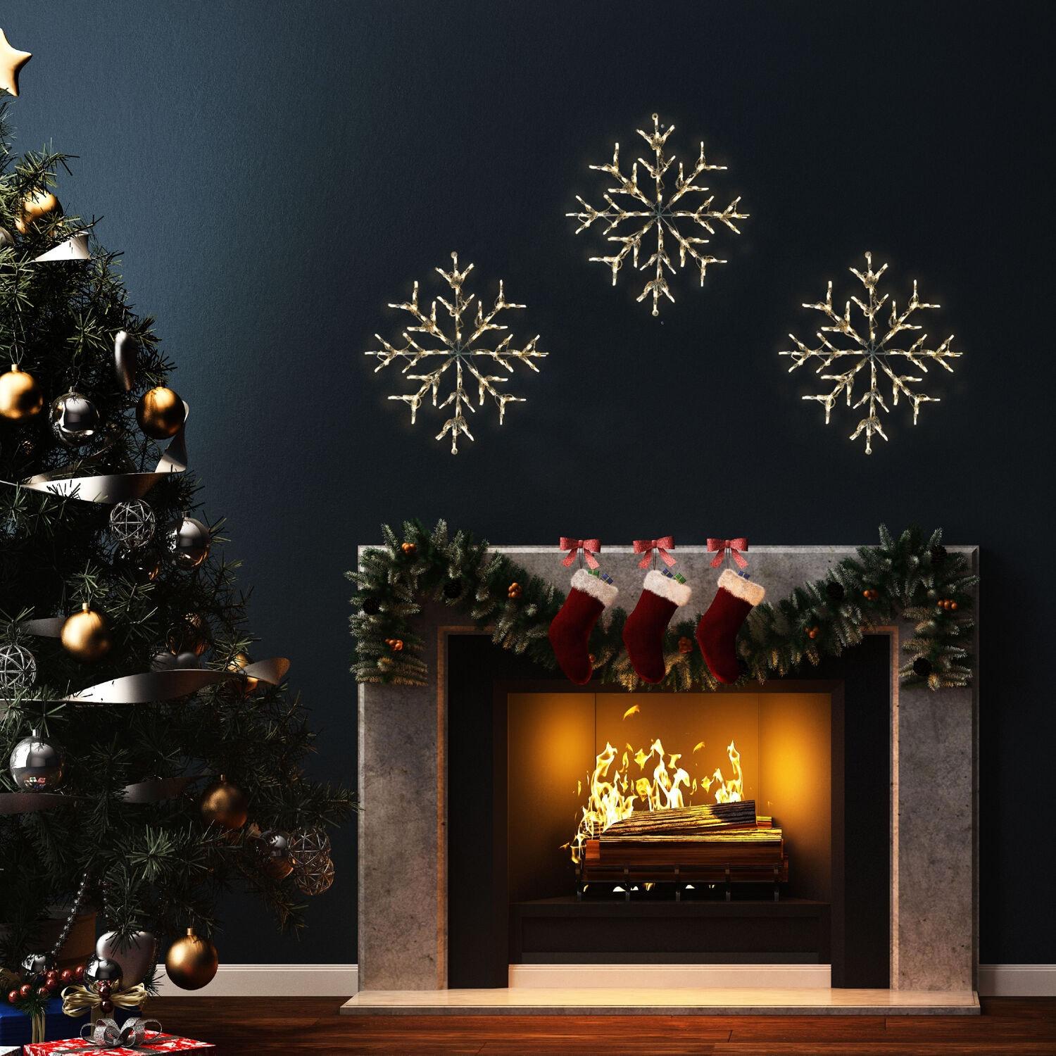 Fraser Hill Farm 30” LED Snowflake Light Decoration in Warm White for Indoor & Outdoor, FFCHLED030-STR0-WT