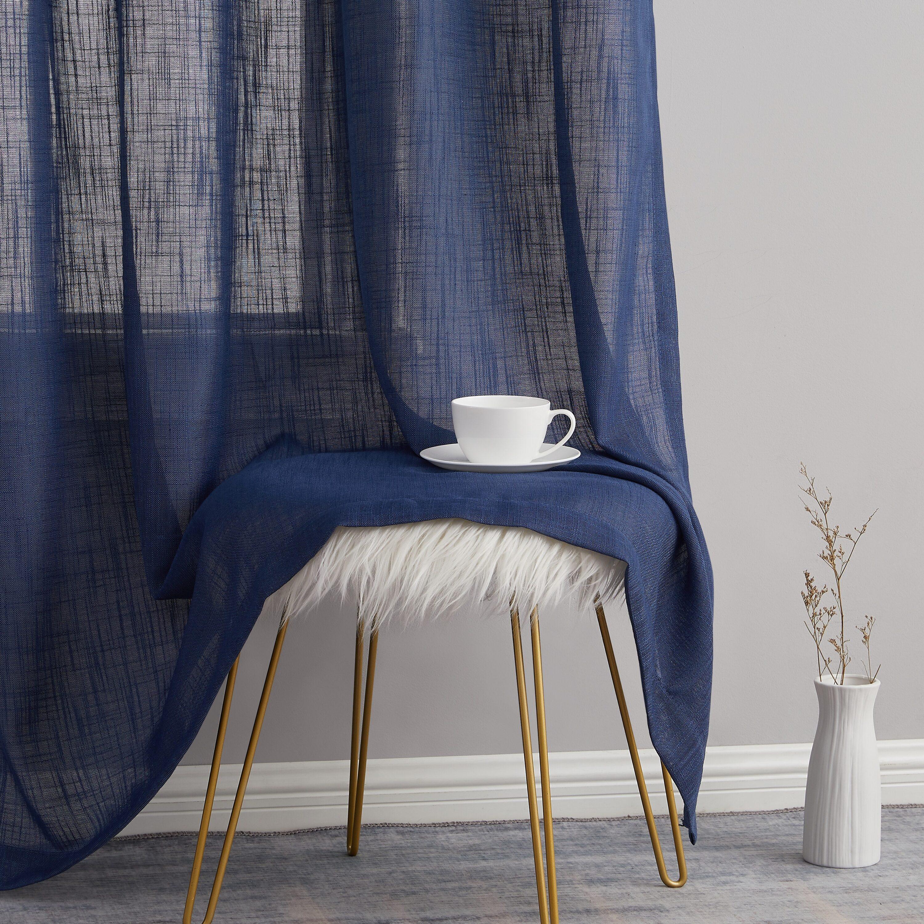 THD Serena Faux Linen Textured Semi Sheer Transparent Window Grommet Long Thick Curtain Panels, Pair