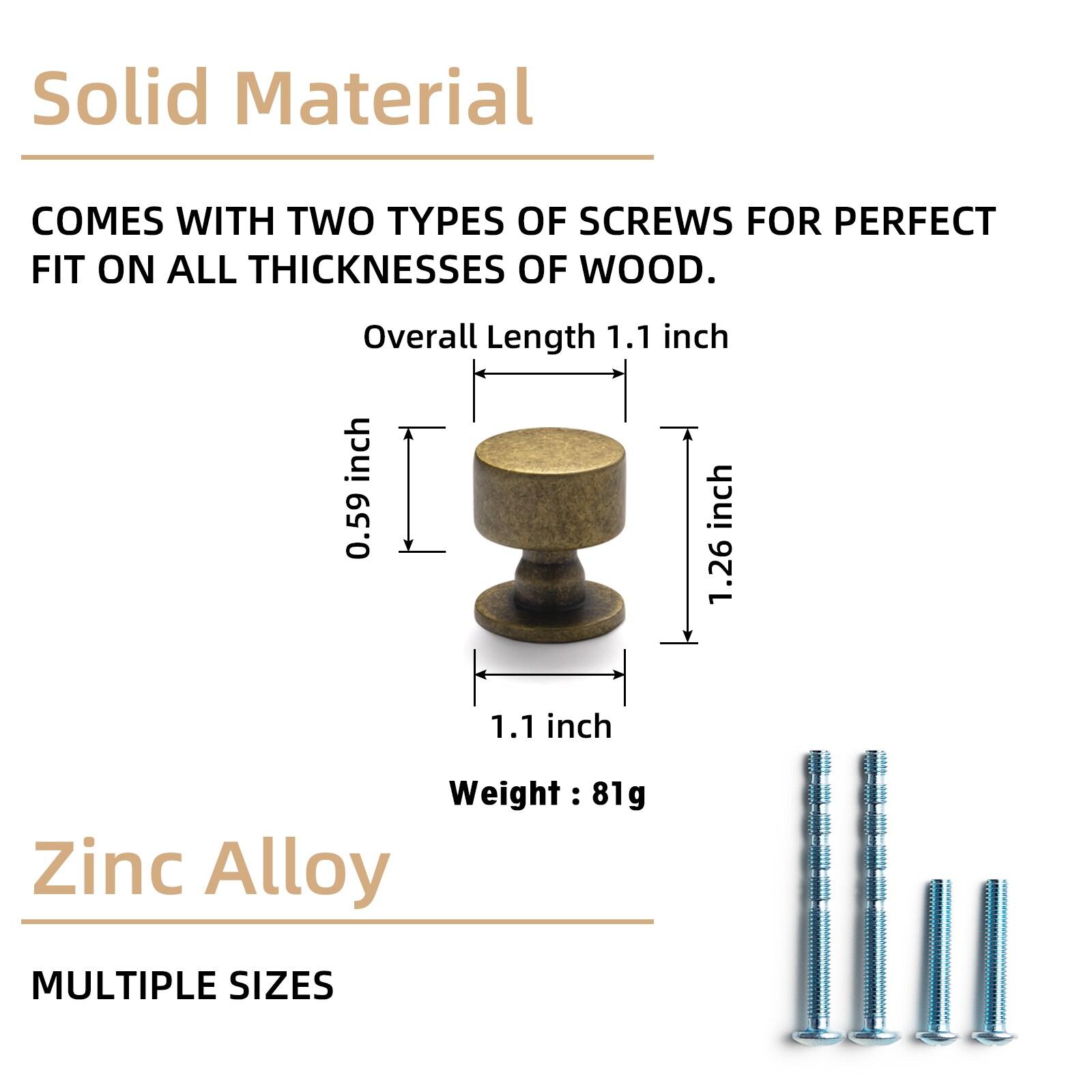 Set of 6 Antique Brass Drum Cabinet Knobs for Drawers, Heavy-Duty Solid Zinc Handles, 1" Diameter for Farmhouse & Modern Kitchen Hardware