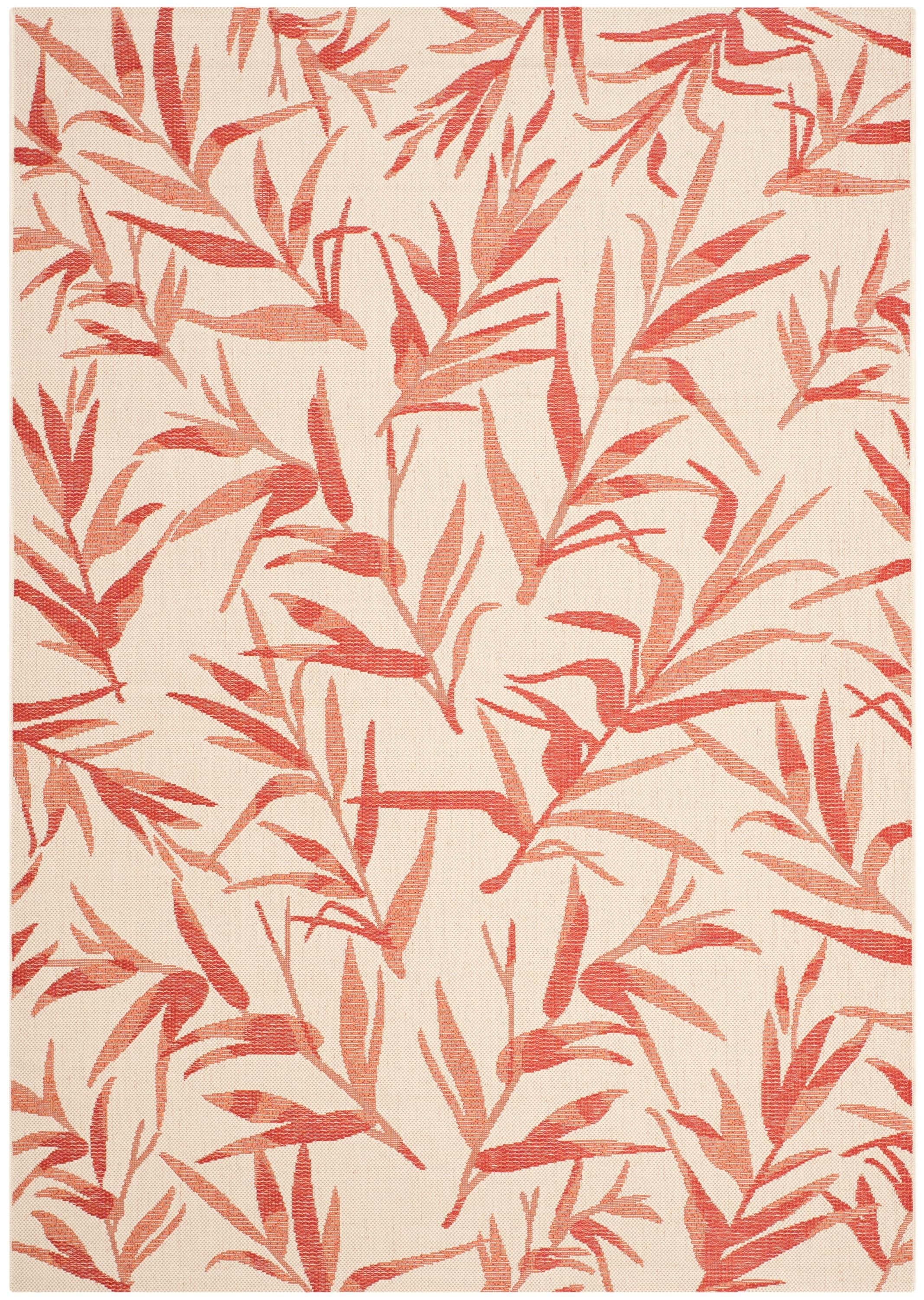 SAFAVIEH Courtyard Alannis Botanical Indoor/Outdoor Area Rug, Beige/Terracotta, 5'3" x 7'7"