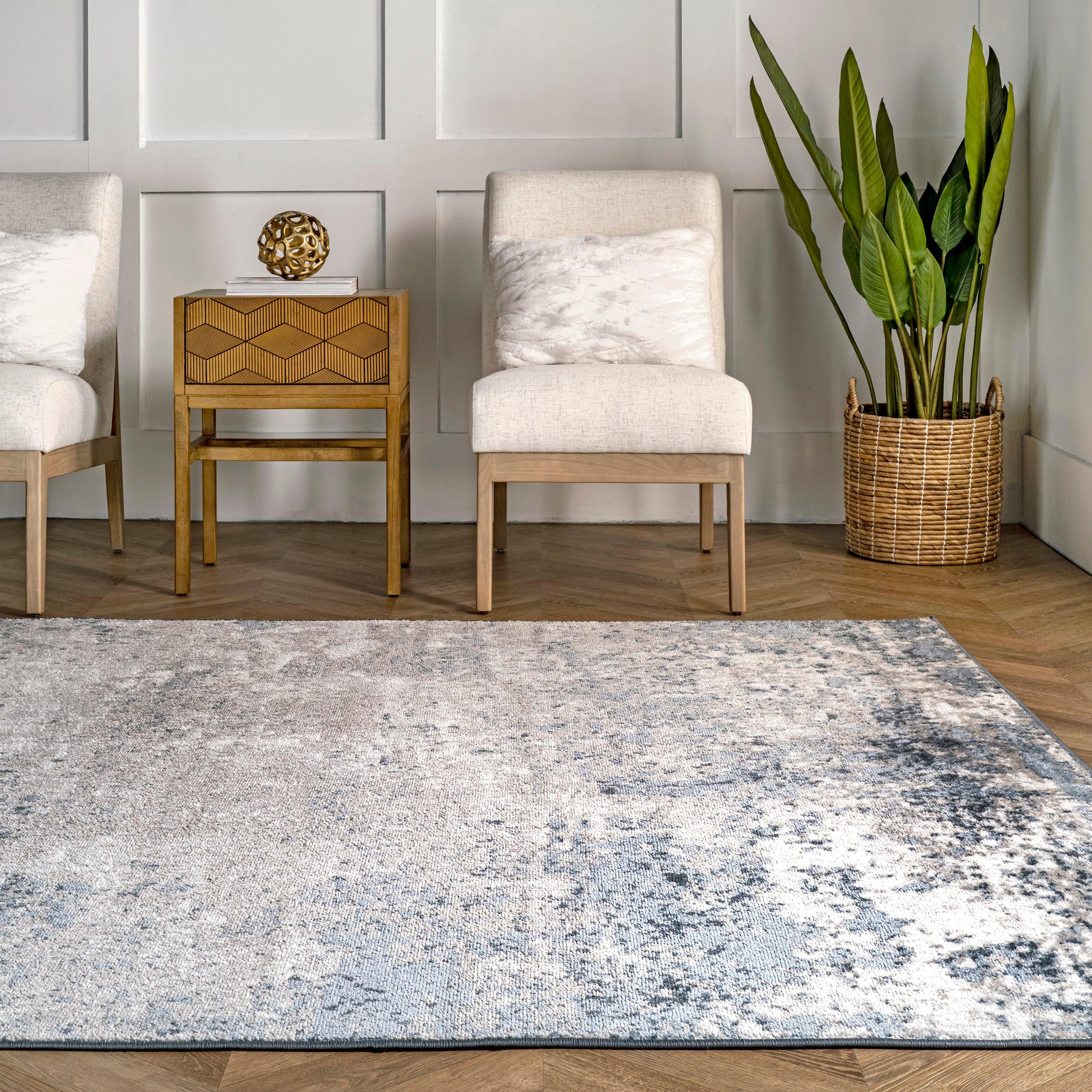 4'3"x6' Zoe Faded Abstract Area Rug Gray/Blue - nuLOOM: Medallion Pattern, Low Pile, Indoor Use, Machine Made