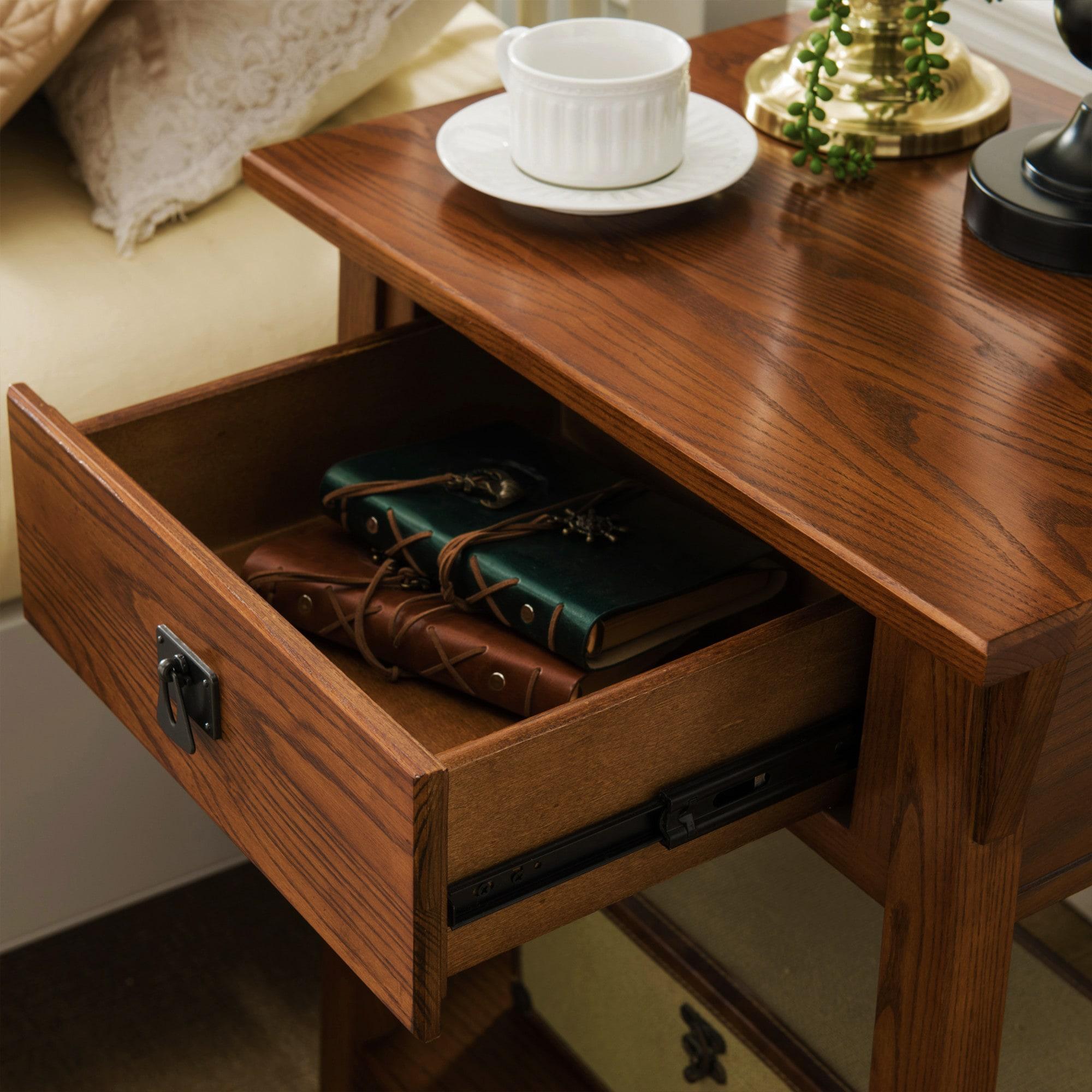 Nightstand Brown - Leick Home: Solid Wood, Mission Style, 28" High, with Drawer, 31 lbs