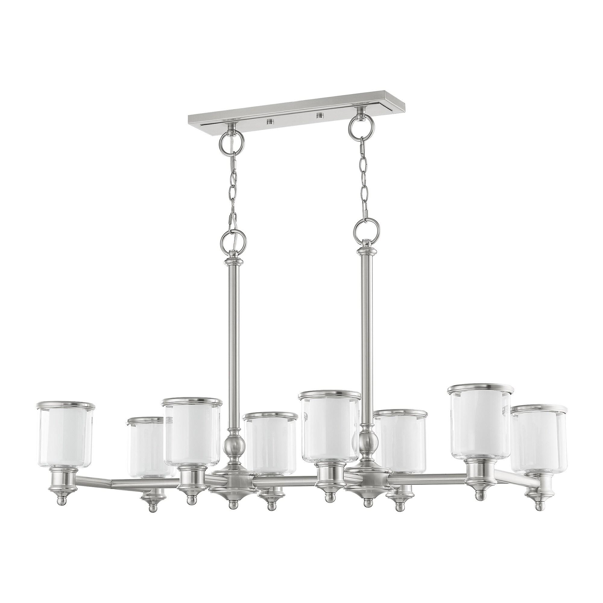 Livex Lighting 40208-91 Transitional Eight Light Linear Chandelier from Middlebush Collection in Pwt, Nckl, B/S, Slvr. Finish, 41.75 inches, 24.50x41.75x20.00, Brushed Nickel
