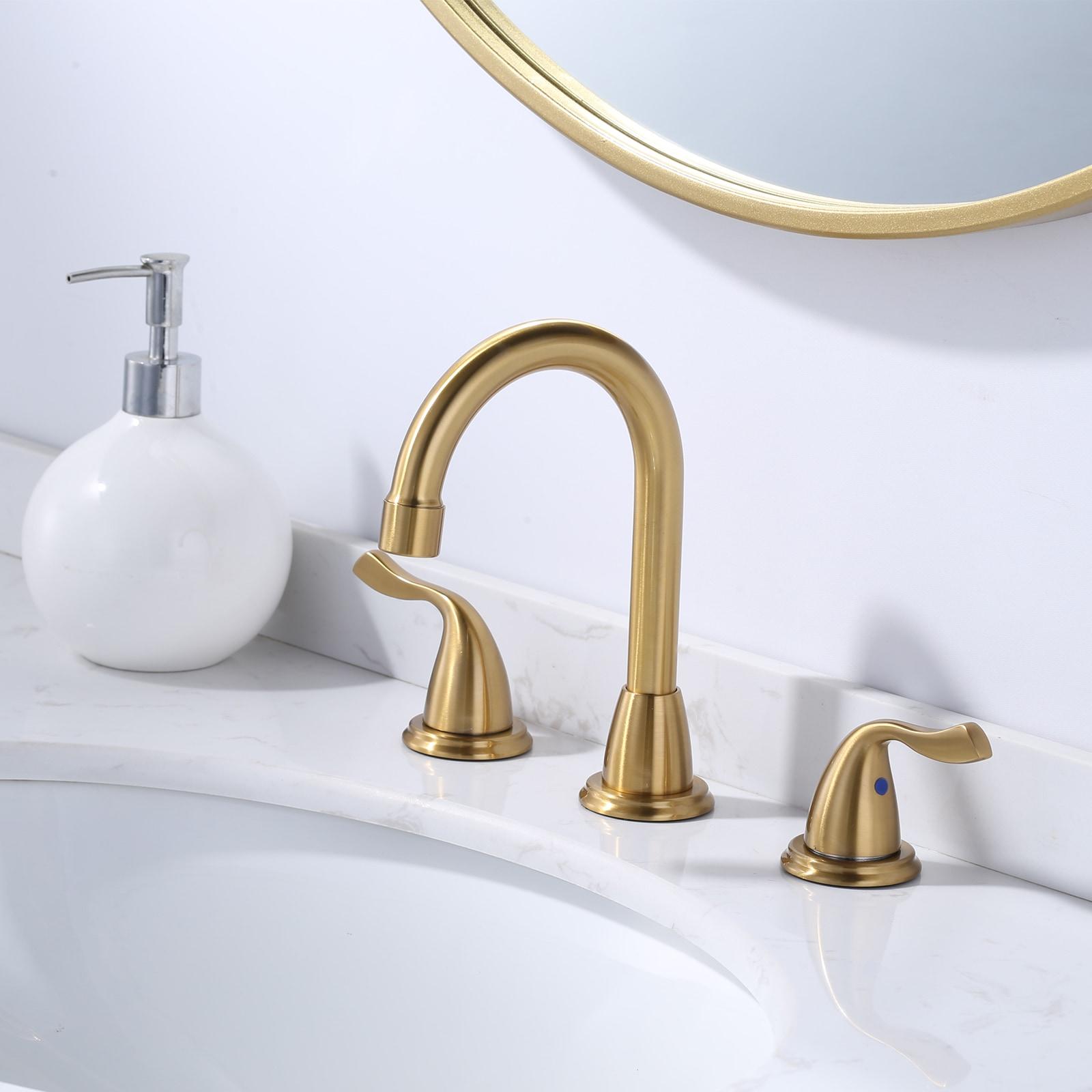 Brushed Gold Bathroom Faucet 3 Hole: ARCORA 8 Inch Widespread Bathroom Faucet, 2 Handles Bathroom Sink Faucet with Drain Assembly