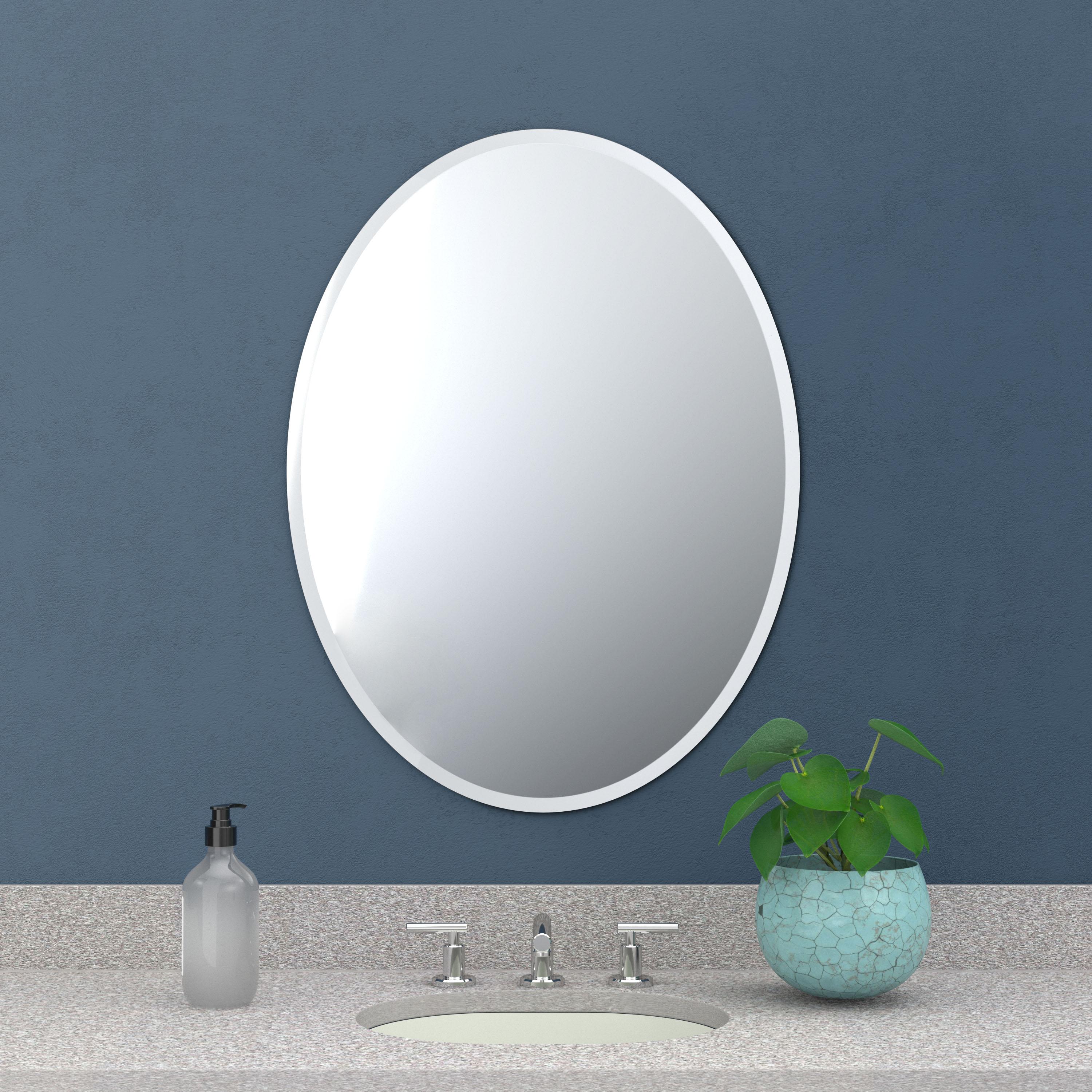 Gatco Modern Frameless Beveled Oval Wall Bathroom / Vanity Mirror