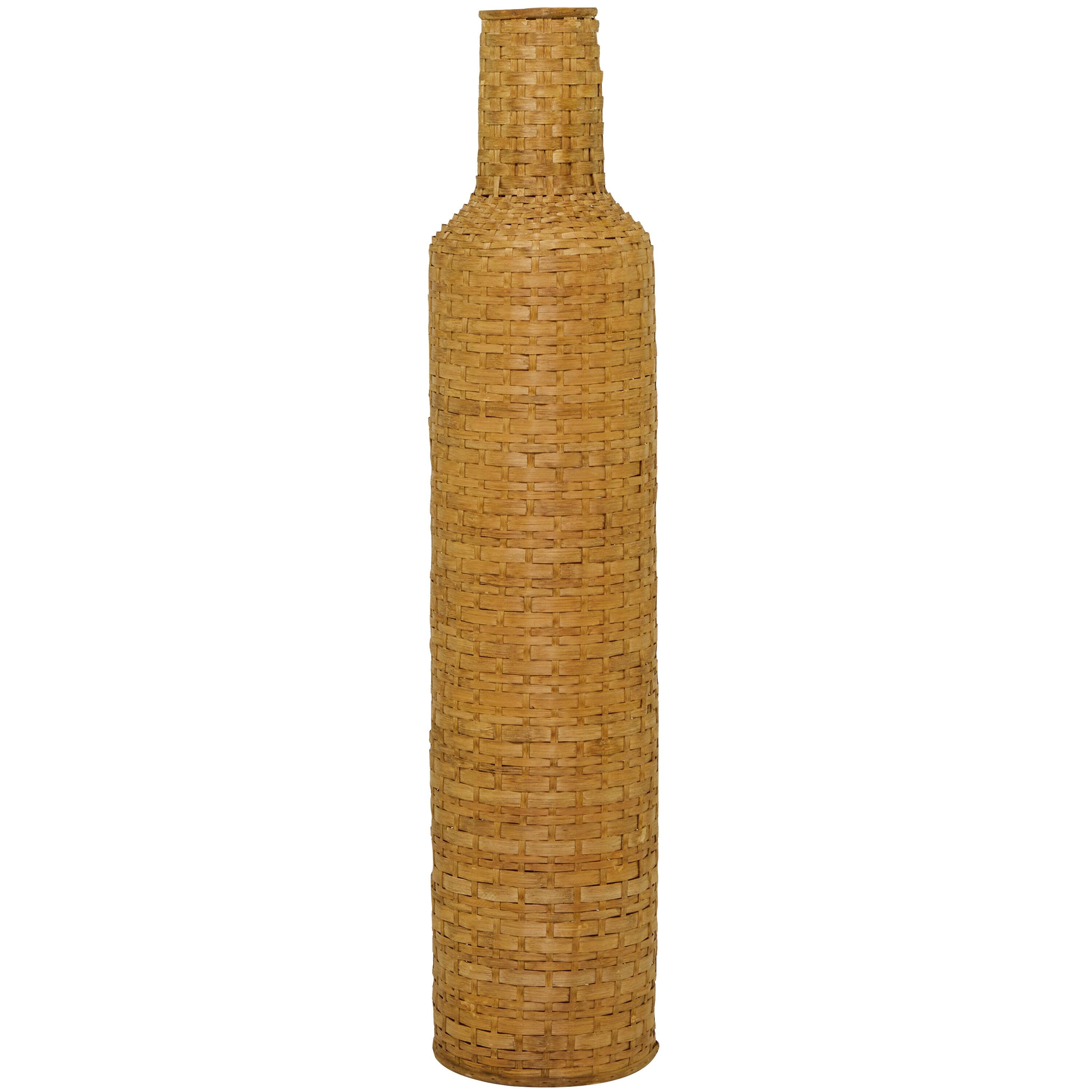 Studio 350 Intricately Woven Tall Bamboo Wood Floor Vase  - White or Brown Brown - 9"W, 39"H