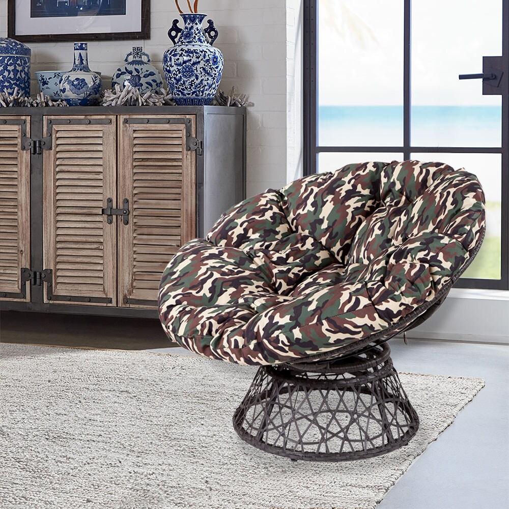 OSP Home Furnishings Papasan Chair with Camo Cushion and Black Frame