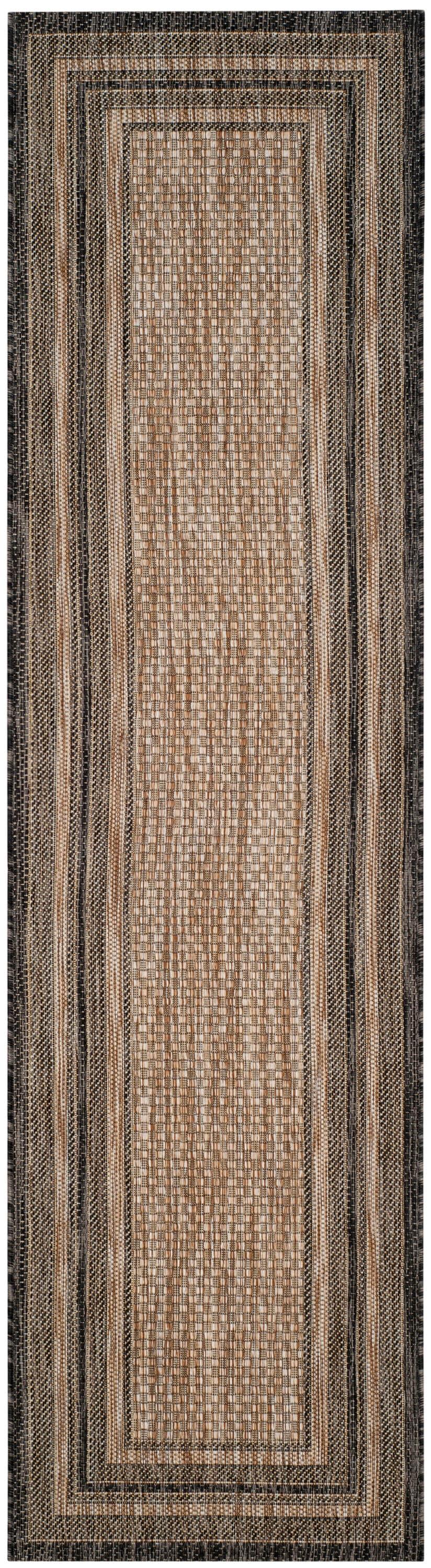 SAFAVIEH Courtyard Ercan Bordered Indoor/Outdoor Runner Rug, Natural/Black, 2'3" x 14'