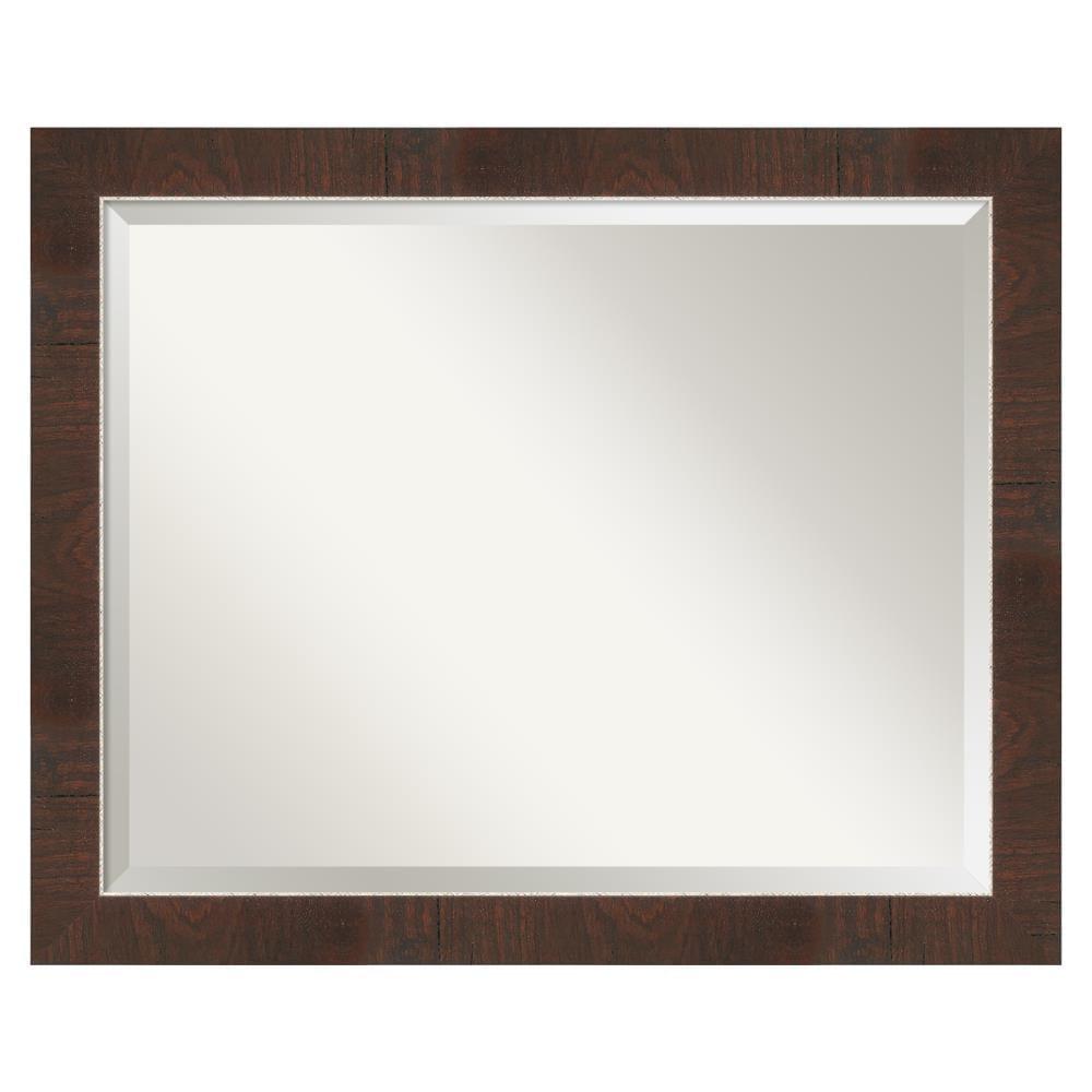 Amanti Art 32" x 26" Wildwood Framed Bathroom Vanity Wall Mirror Brown: Modern Rectangle, Beveled, Wall Mount, Polystyrene Frame