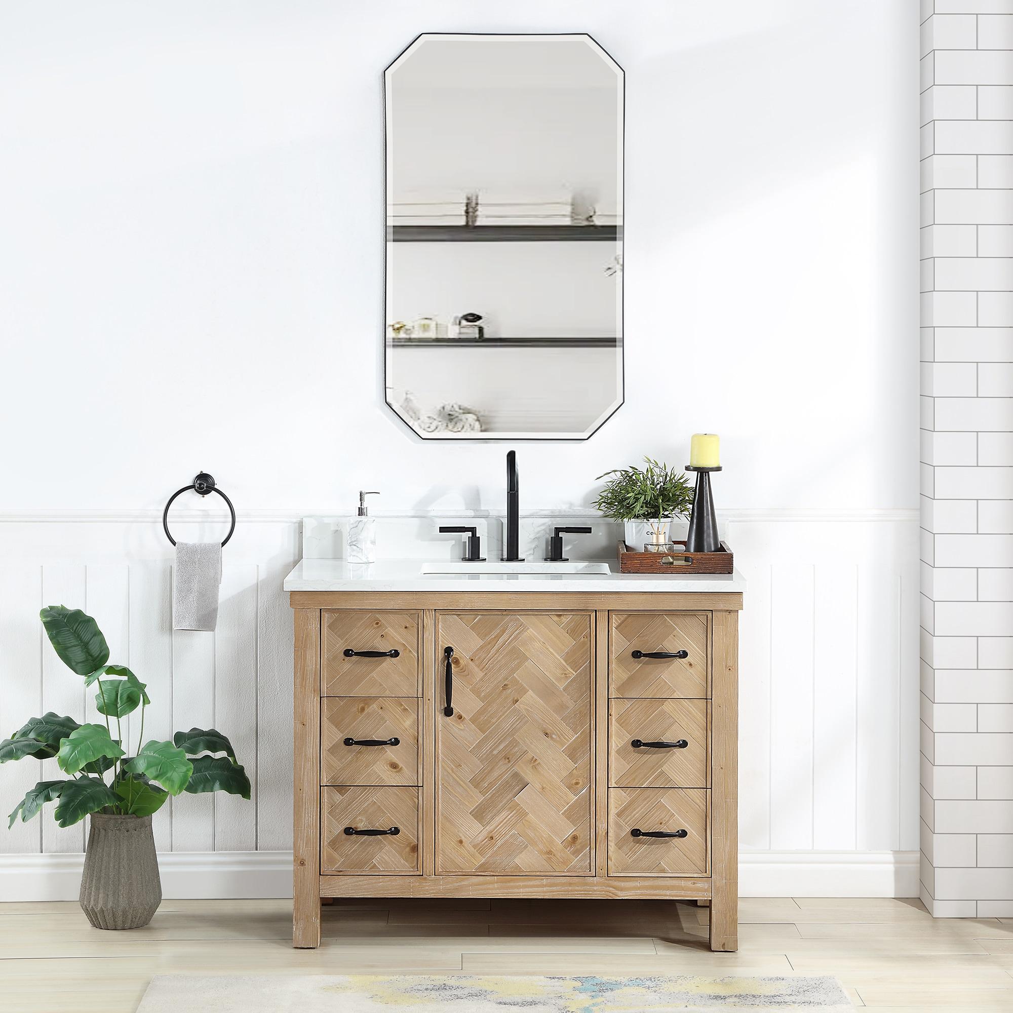 Javier 42" Bath Vanity in Spruce Antique Brown with White Grain Composite Stone