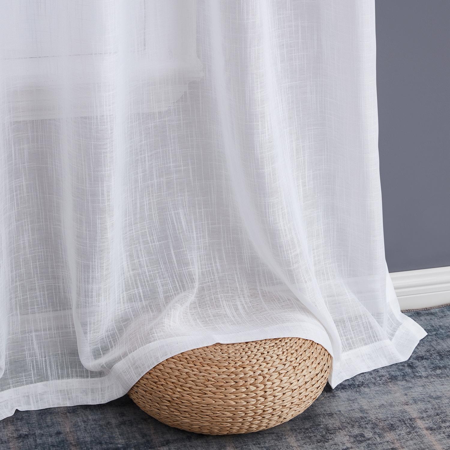 THD Serena Faux Linen Textured Semi Sheer Transparent Window Grommet Long Thick Curtain Panels, Pair