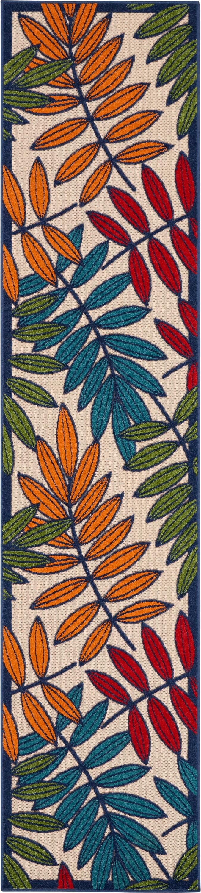 Nourison Aloha Floral Leaf Flatweave High-Low Indoor Outdoor Runner Rug Multicolor 2'3" x 10'