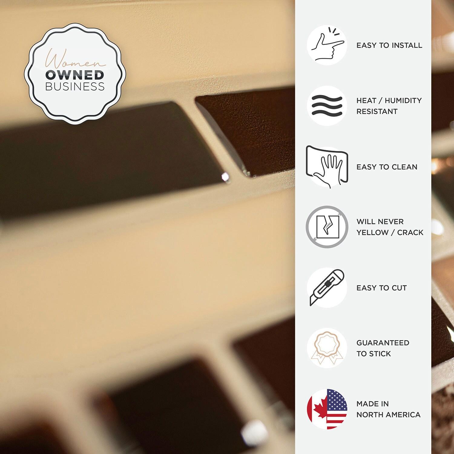 Smart Tiles 10.06''x10'' Self Adhesive 3D Peel and Stick Backsplash Tiles Brown: Vinyl Kitchen Decor Stick On Backsplash
