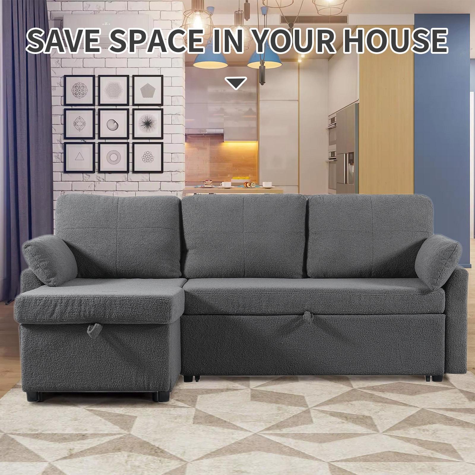 84.2" Sleeper Sofa Bed,Pull Out Sofa Bed with Storage Chaise L Shape Sectional Sofa Bed in Gray