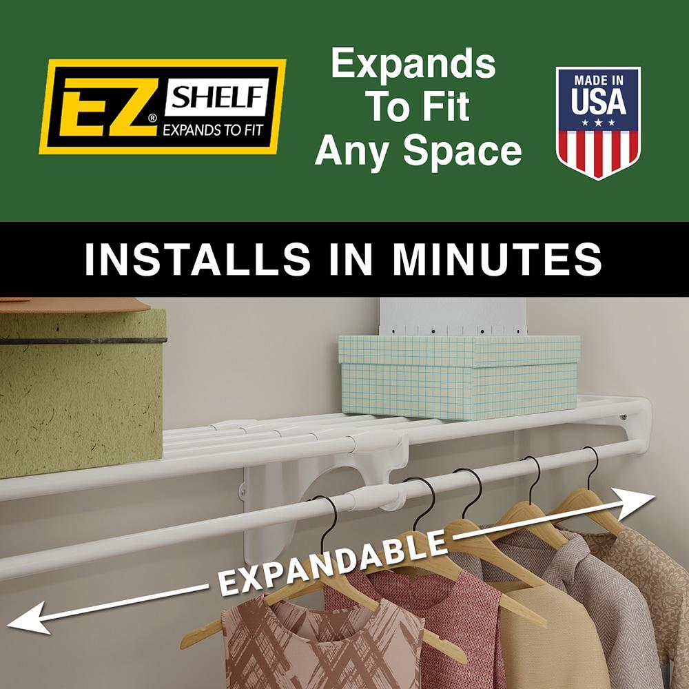 EZ Shelf-Expandable-Garage Shelf- -White- Easy to Install -Strong (up to 250 Lbs)- Wire Shelving Alternative –Wall Mounted Garage Shelf Organizer (White, 40.5" - 75")