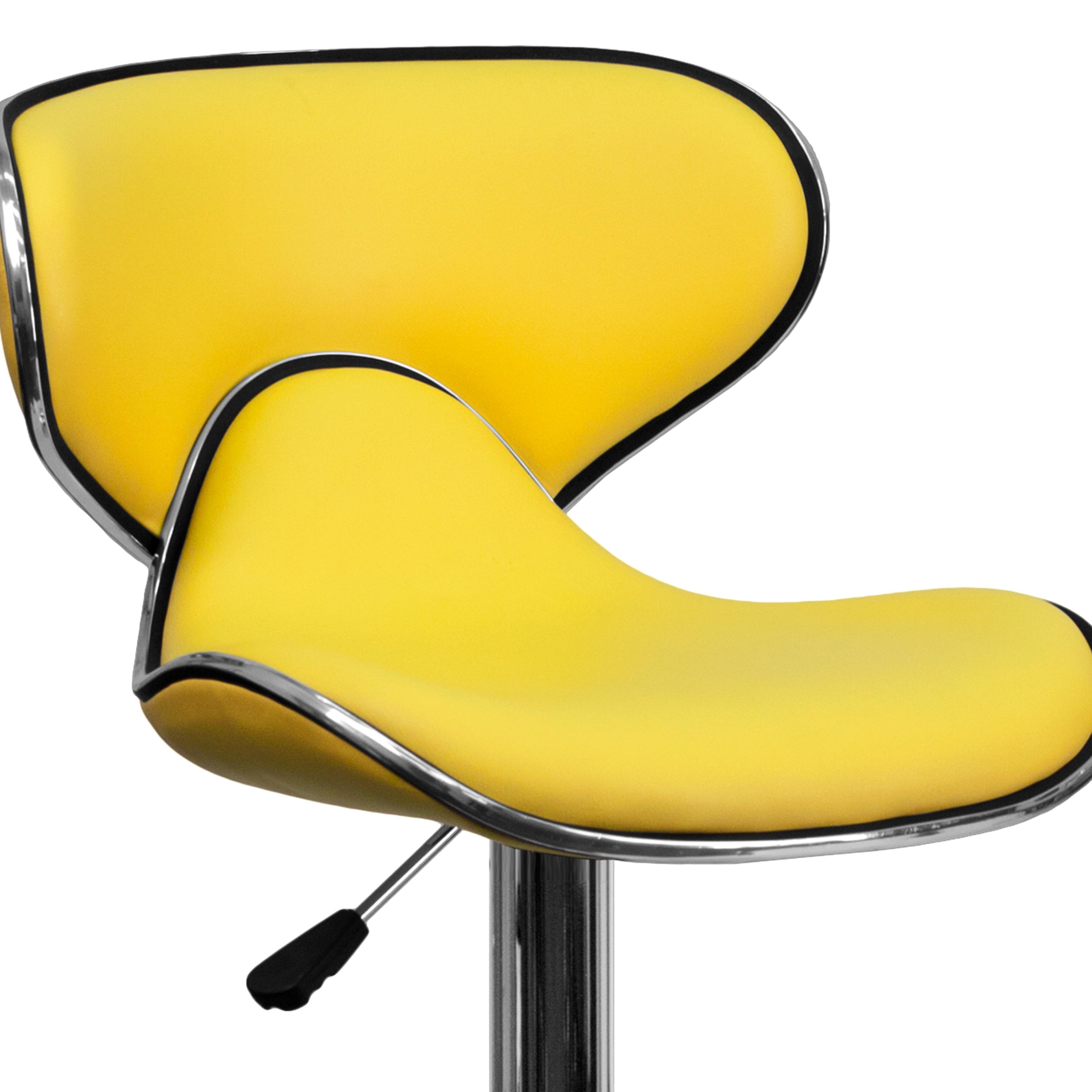 Flash Furniture Contemporary Cozy Mid-Back Yellow Vinyl Adjustable Height Barstool with Chrome Base