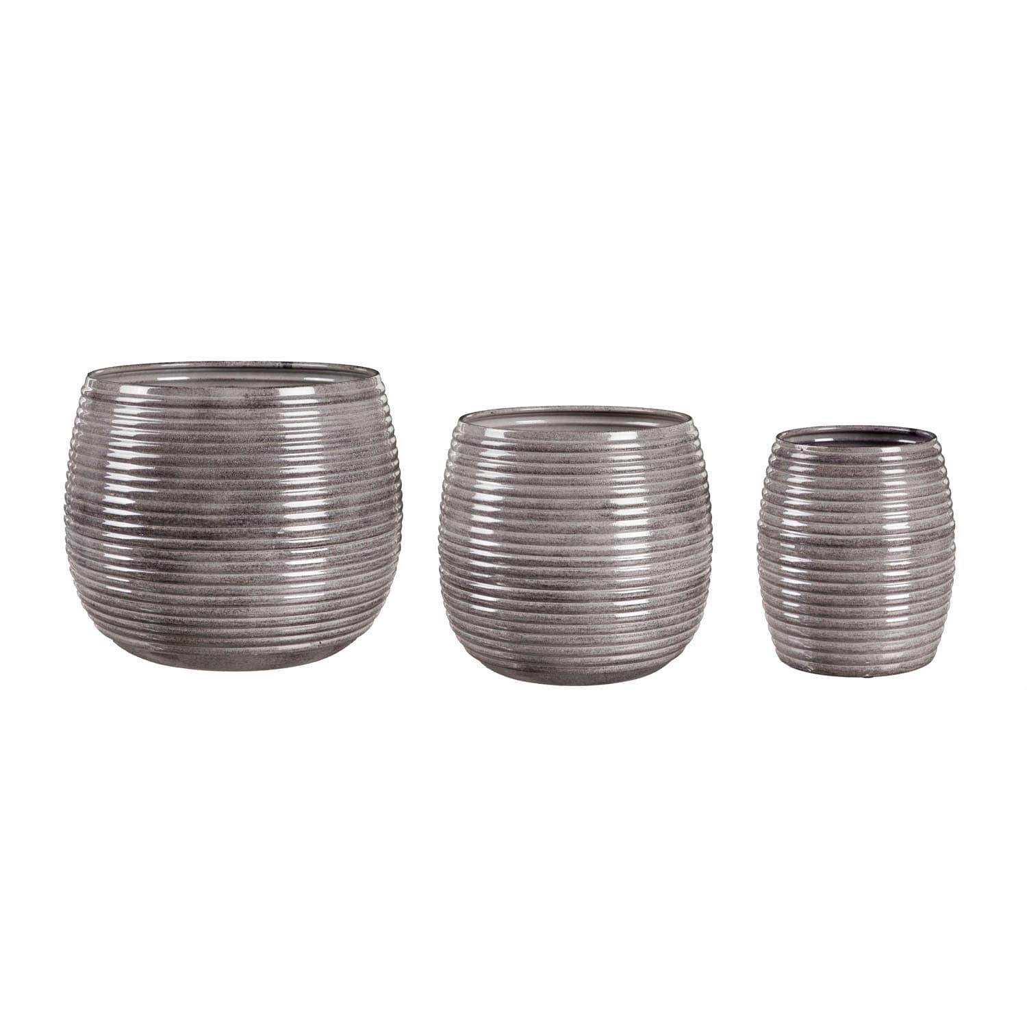 Evergreen Metal Ribbed Planter, Set of 3