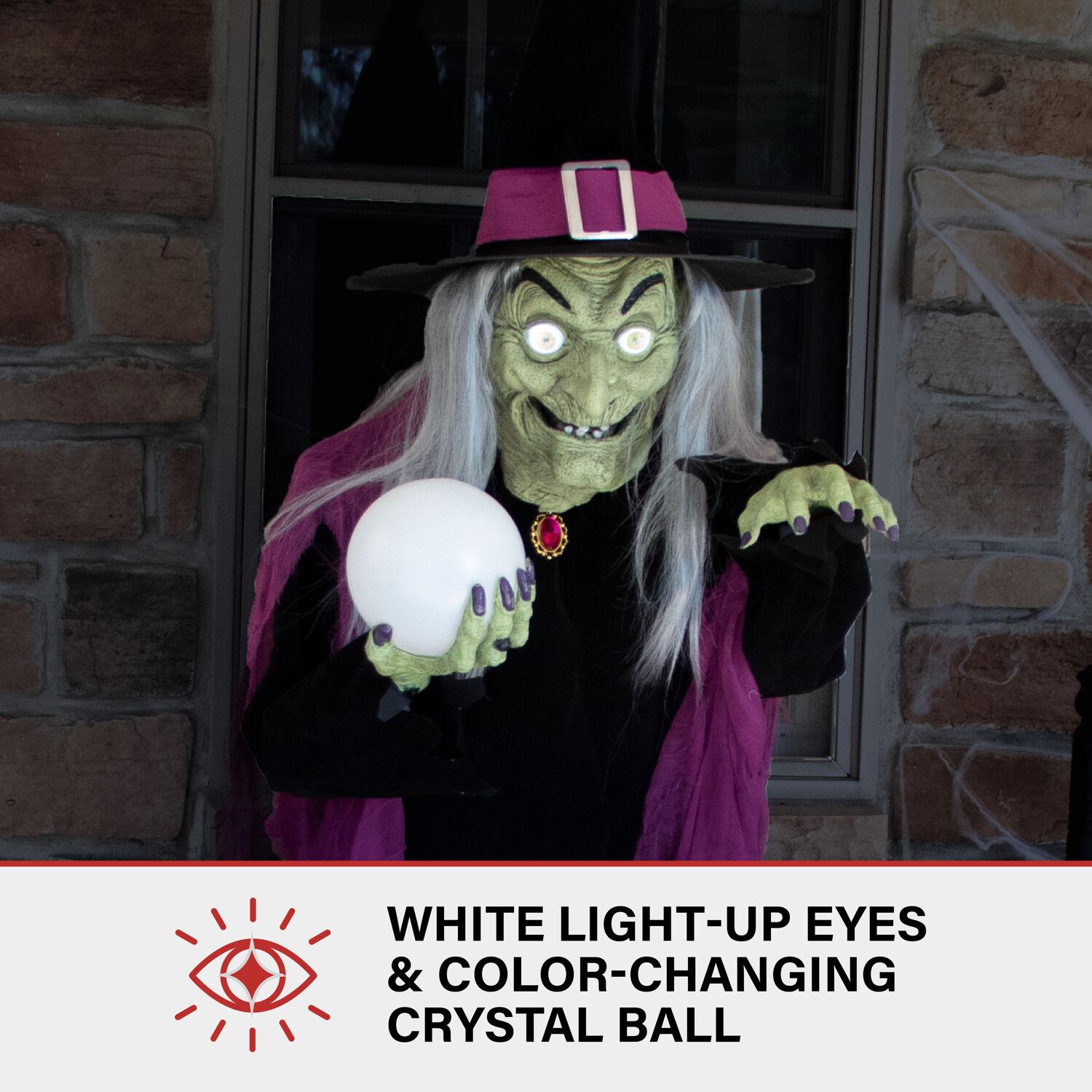Haunted Hill Farm Haunted Hill Farm 6-Ft. Tall Fortune Teller Witch, Plug-In Motion-Activated Talking Halloween Prop