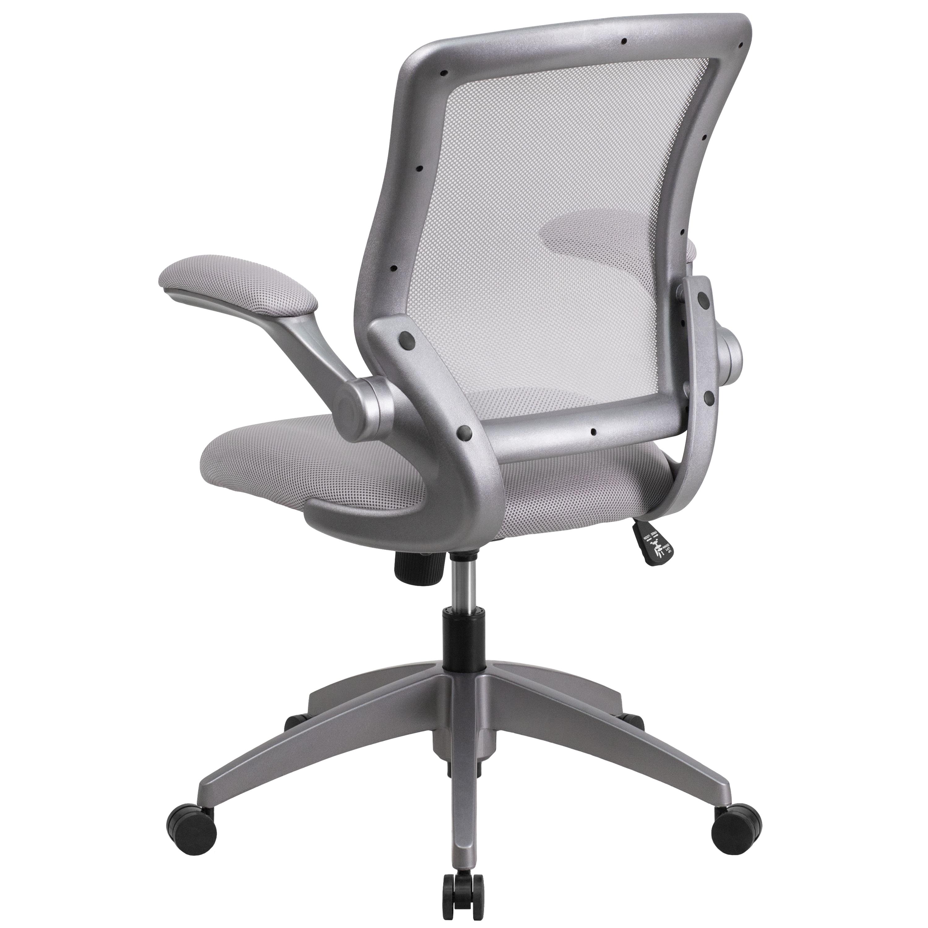 Flash Furniture Mid-Back Gray Mesh Swivel Ergonomic Task Office Chair with Gray Frame and Flip-Up Arms