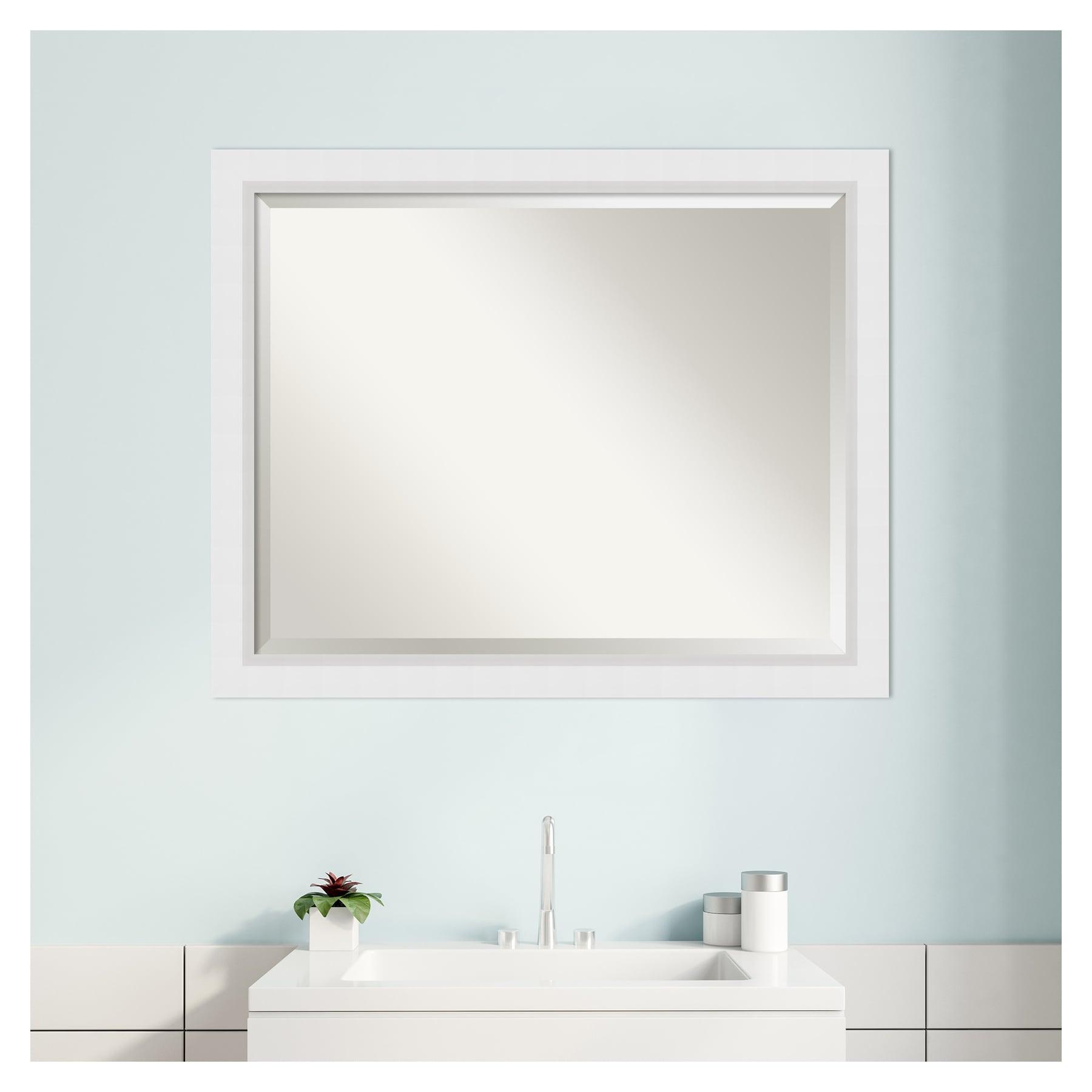 32" x 26" Blanco Wood Framed Bathroom Vanity Wall Mirror White - Amanti Art: Satin Finish, No Assembly Required