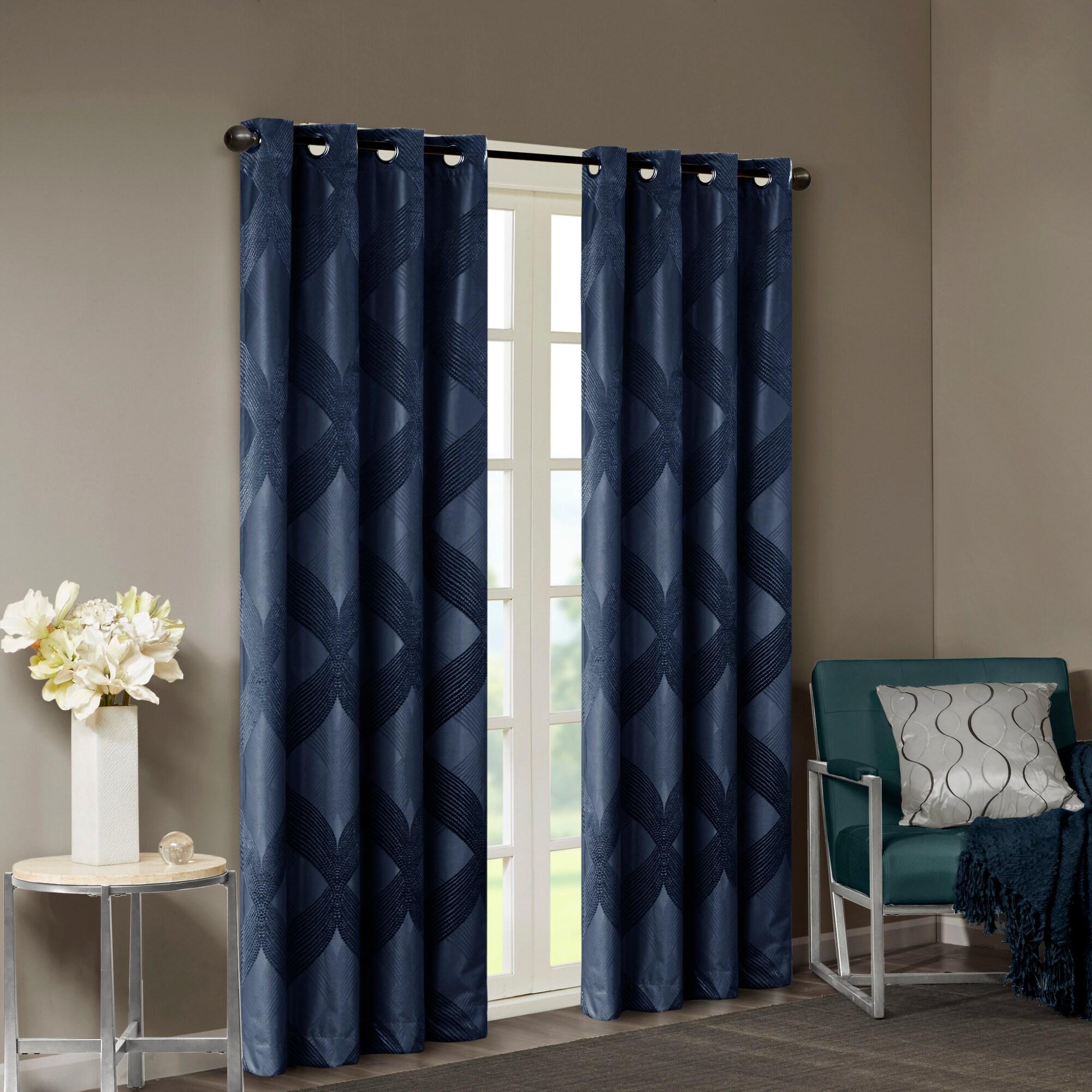 Madison Park Bentley Ogee Knitted Jacquard Geometric Total Blackout Single Curtain Panel