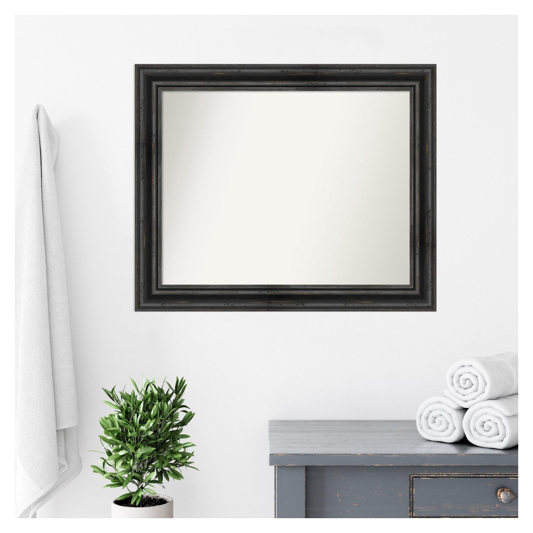 Amanti Art Rustic Pine Black Non-Beveled Wood Bathroom Wall Mirror 27.5 x 33.5 in.