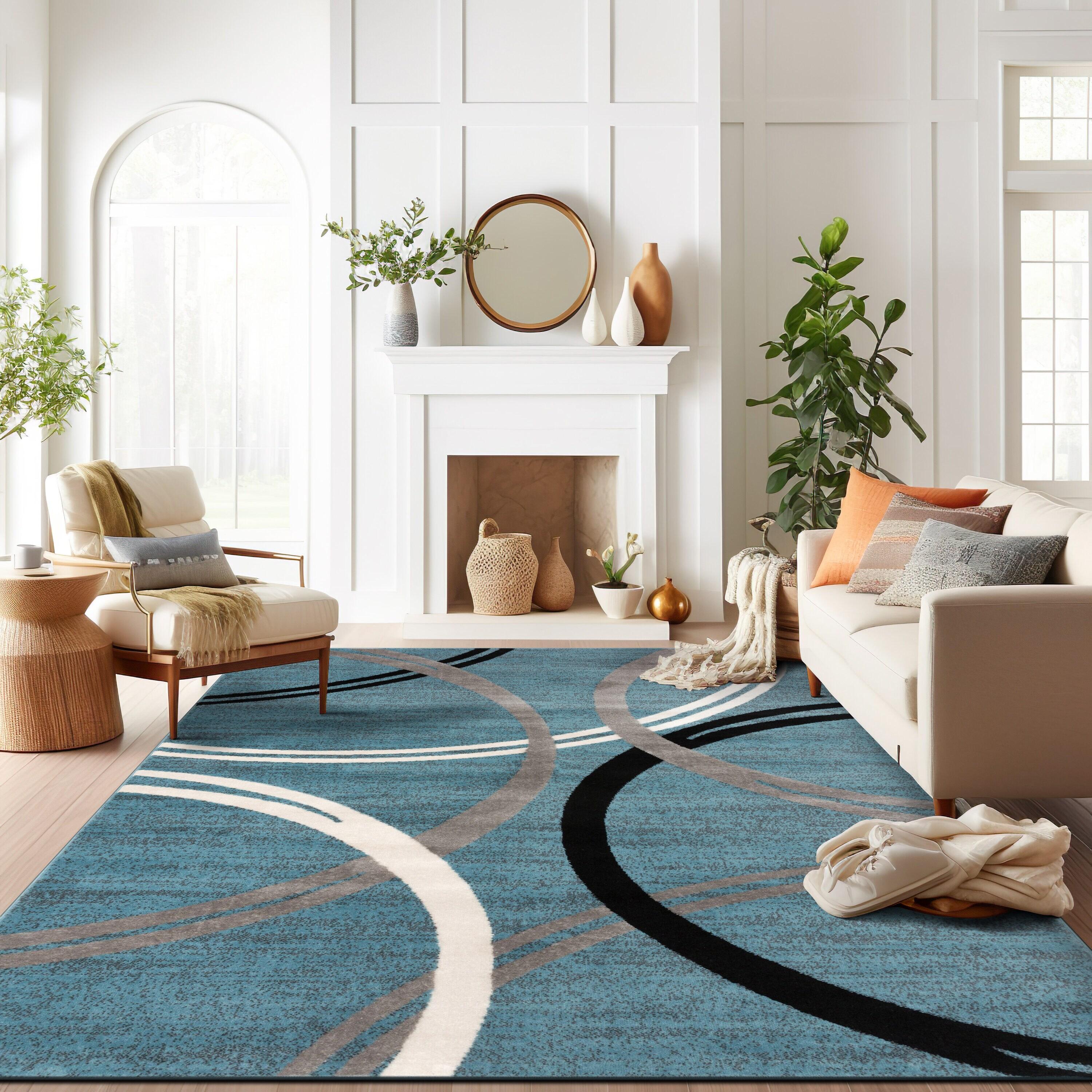 World Rug Gallery Contemporary Abstract Circles Design Blue 7'10" x 10'2" Area Rug
