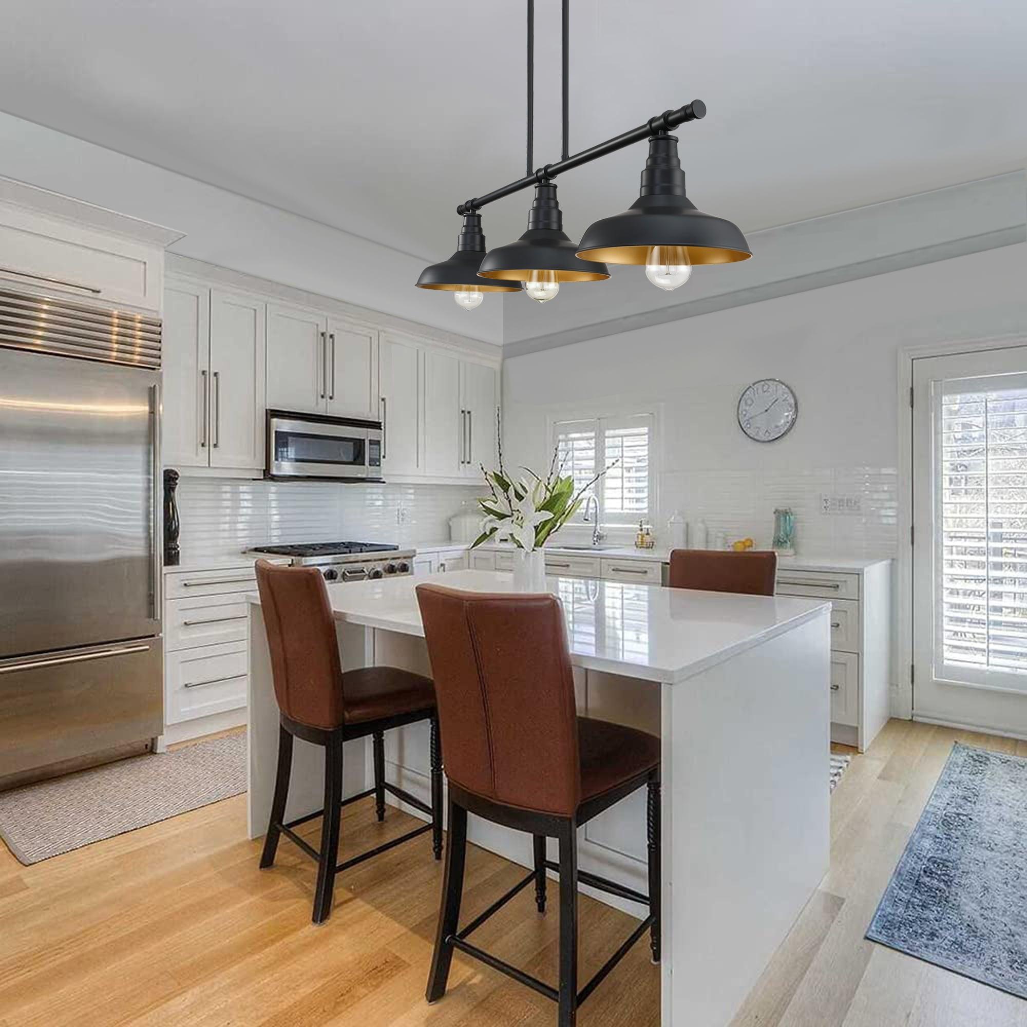 3-Light Matte Black Pendant Lighting for Kitchen Island Industrial Ceiling Mount Light Fixture for Dining Room, Living Room, Dining Table, Bars with Gold Painting Inside Finish