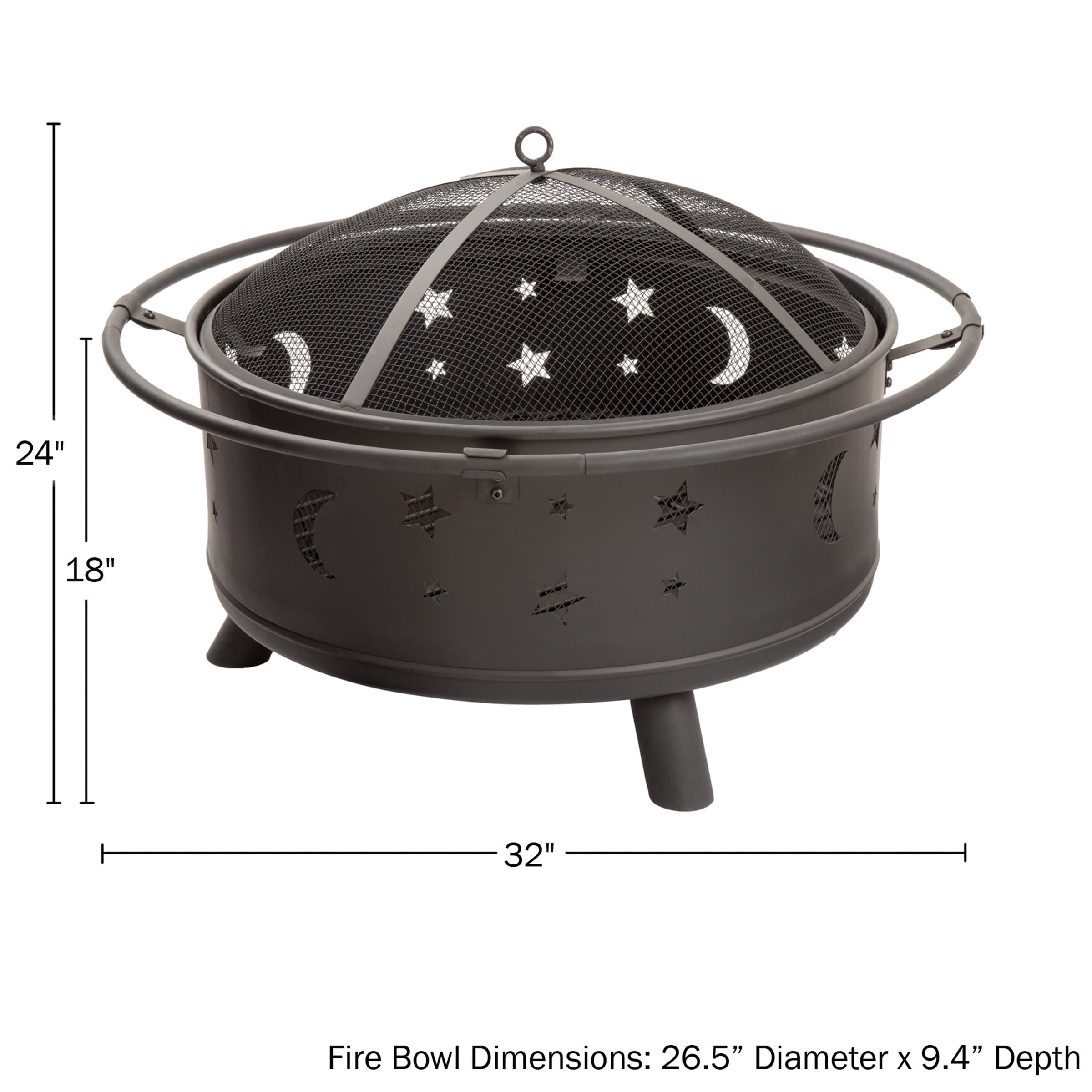 32-Inch Black Steel Wood Burning Fire Pit with Star and Moon Cutouts