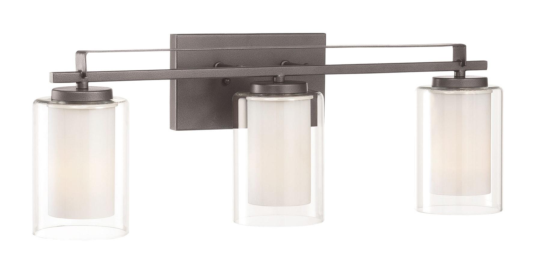 Smoked Iron Cylinder 3-Light Vanity Fixture with Etched White Glass