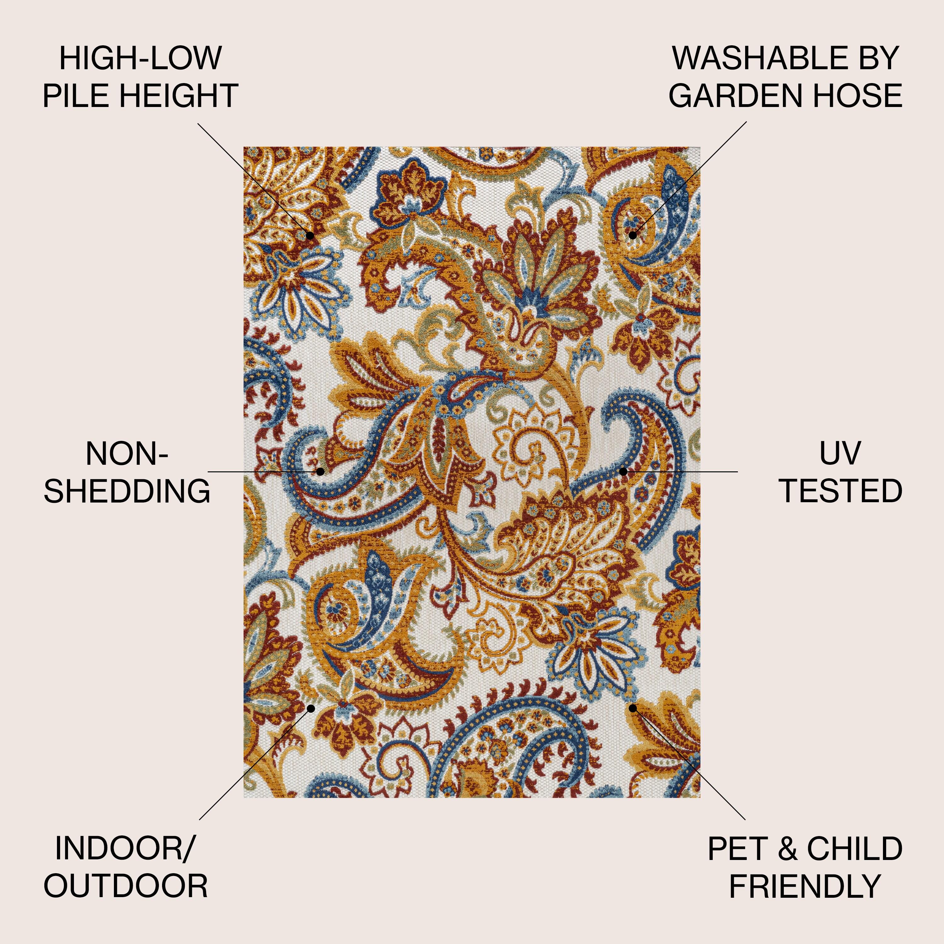 3'x5' Gordes Paisley High-Low Indoor/Outdoor Area Rug, Orange/Multi - JONATHAN Y