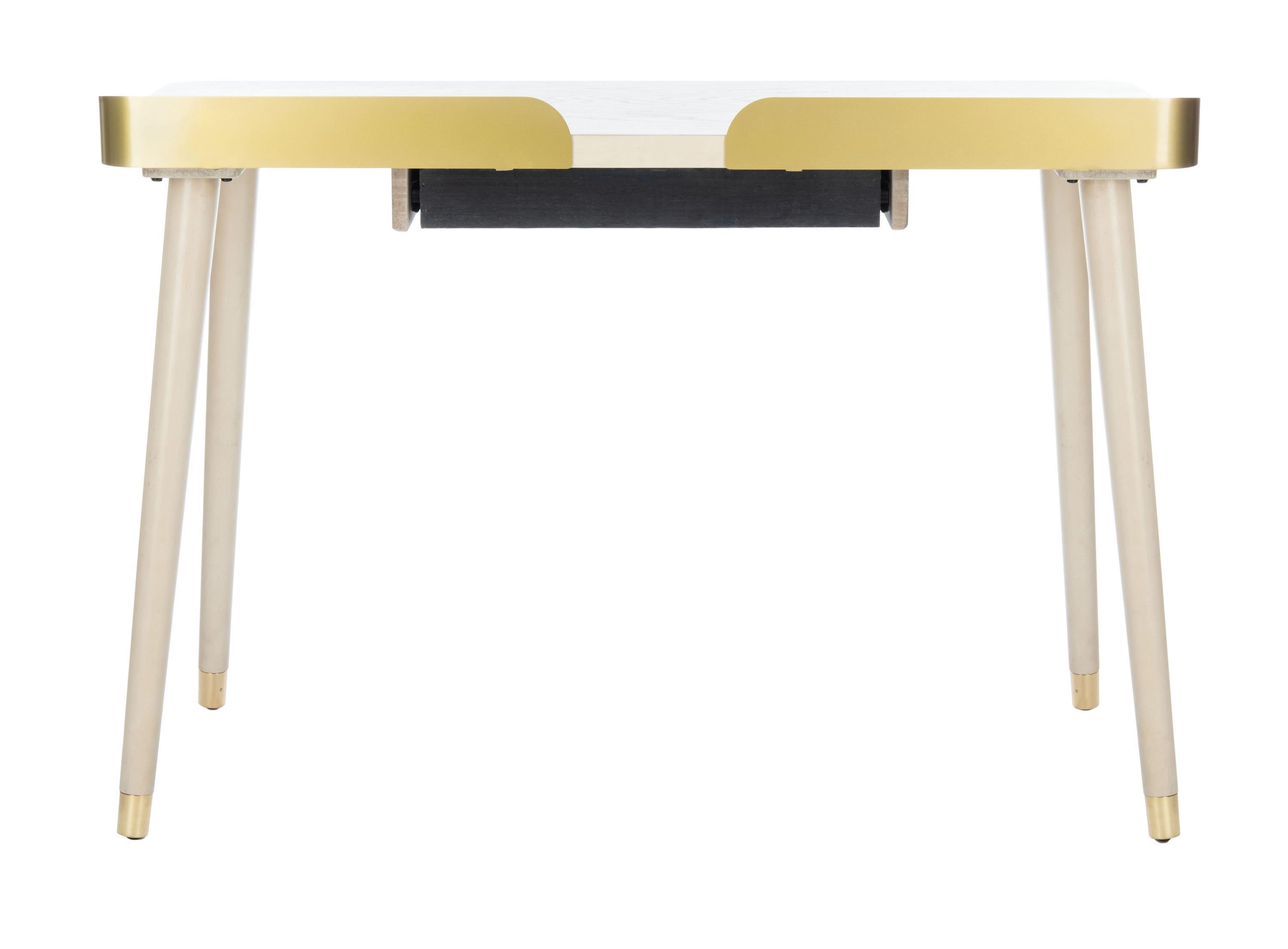 Parker 1 Drawer Desk - White Washed/Gold - Safavieh