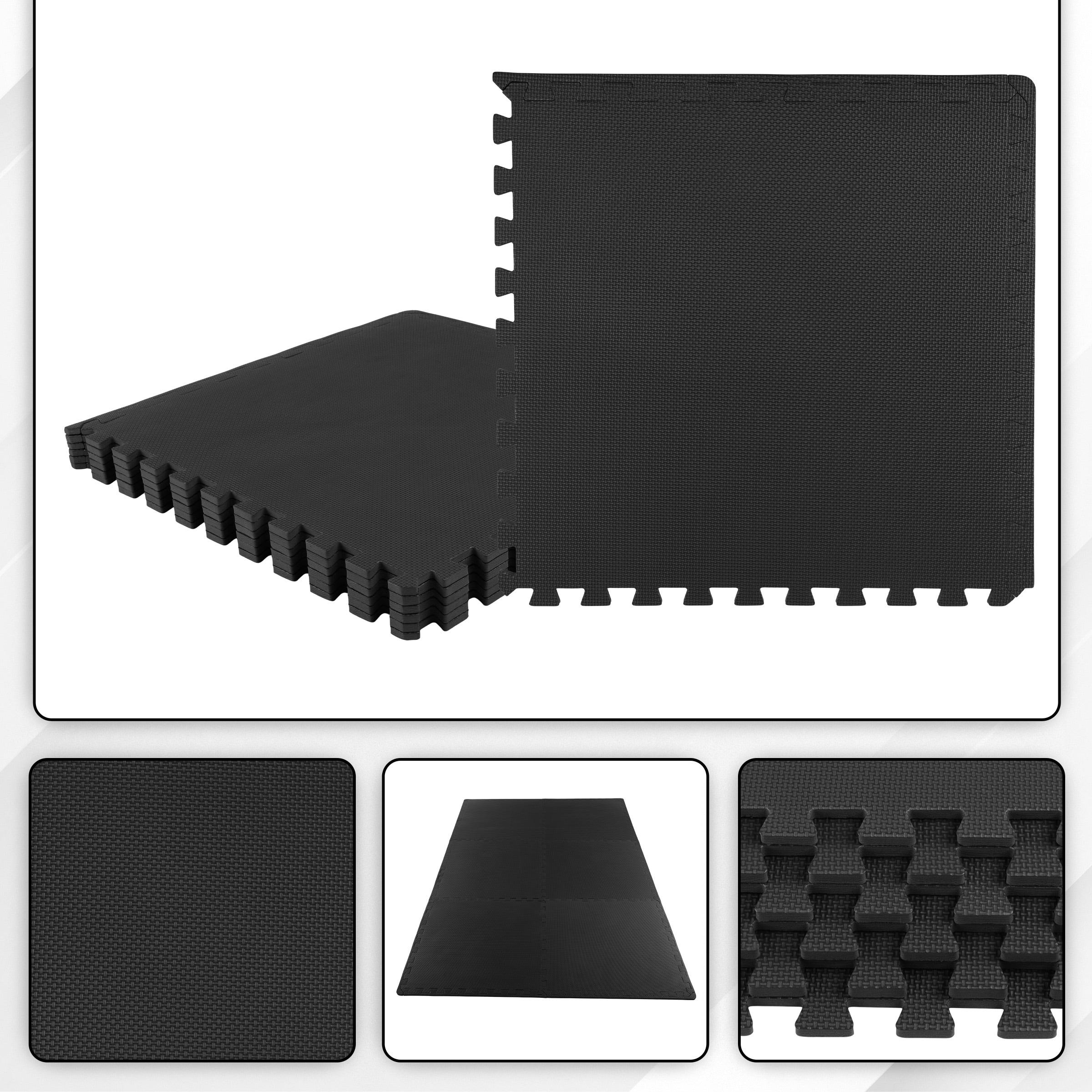 Fleming Supply Nonslip Interlocking Foam Floor Tiles – 24" x 24" x 0.375", Black, 6-Pack