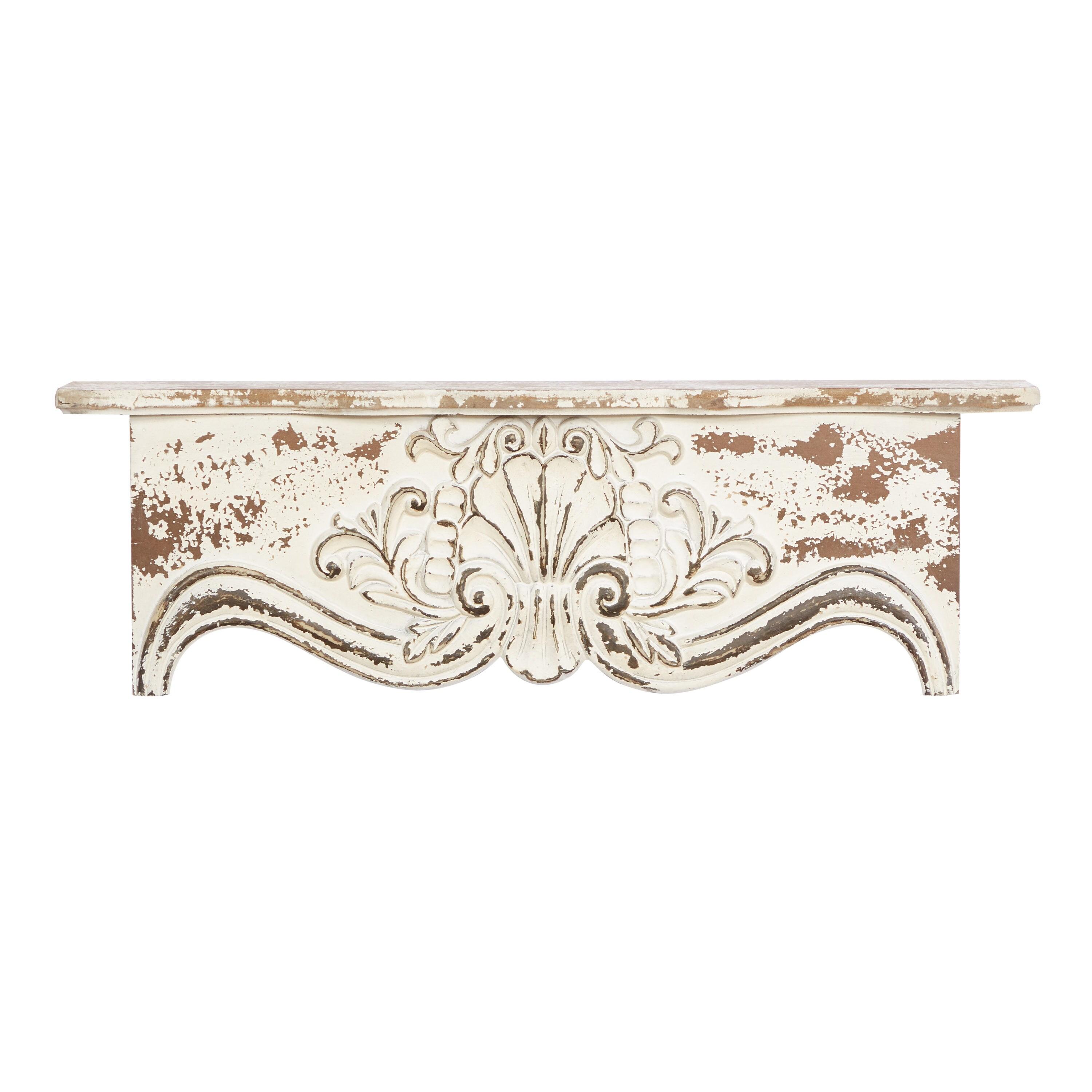 Kelly Clarkson Home Elicia White Wood Scroll Distressed 1 Shelf Room Wall Shelf