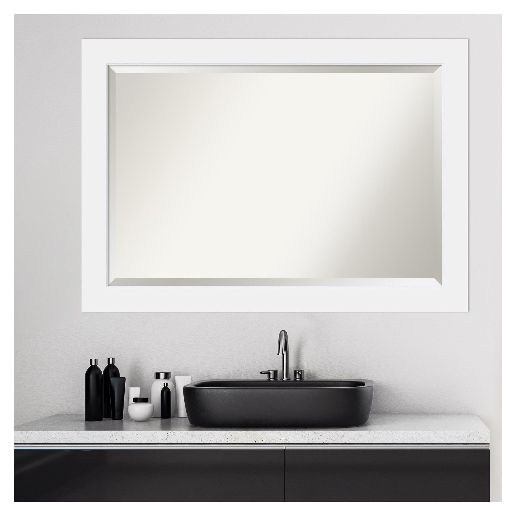 Corvino White Beveled Rectangle Wood Bathroom Wall Mirror