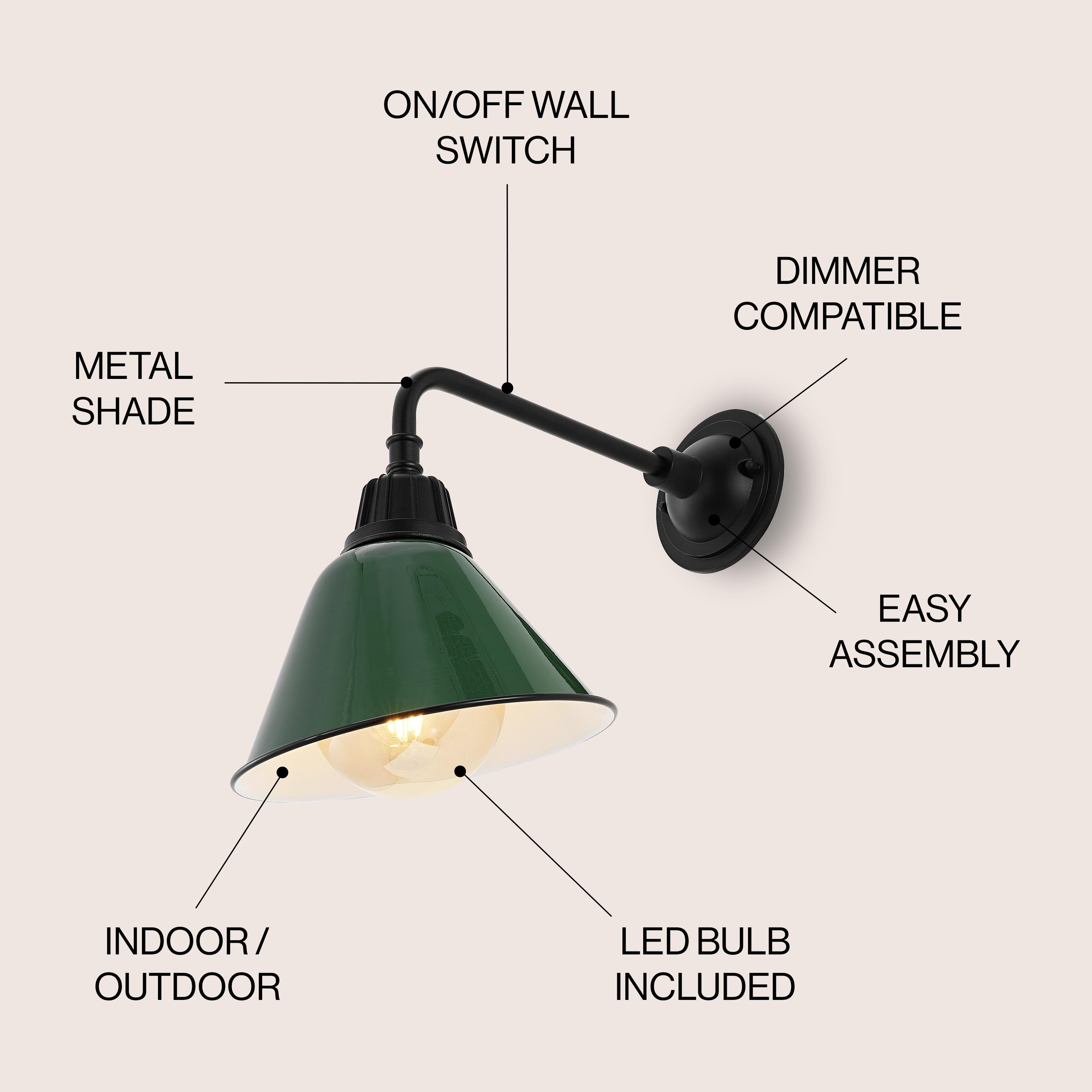 Croydon 9.63" 1-Light Farmhouse Industrial Indoor/Outdoor Iron LED Gooseneck Arm Outdoor Sconce, Green